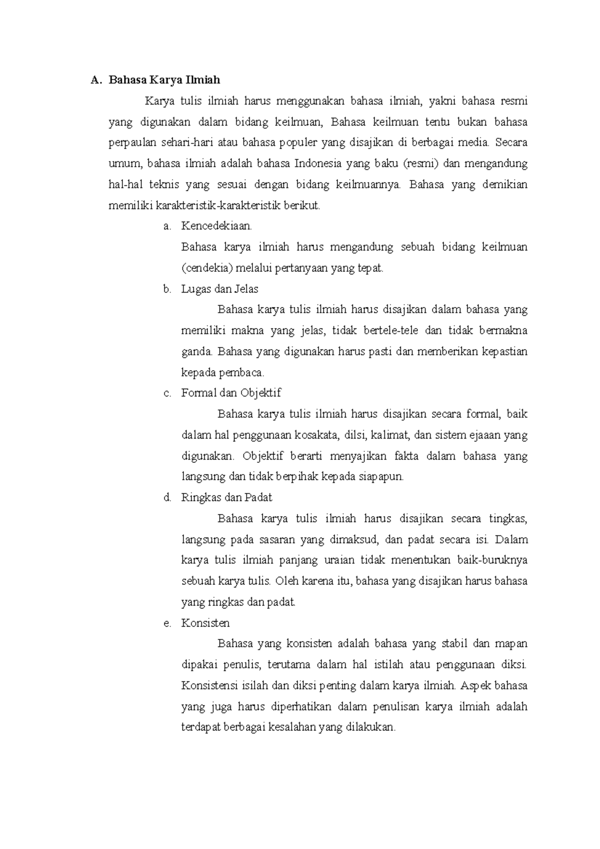 Ilmu Kependidikan - A. Bahasa Karya Ilmiah Karya Tulis Ilmiah Harus ...