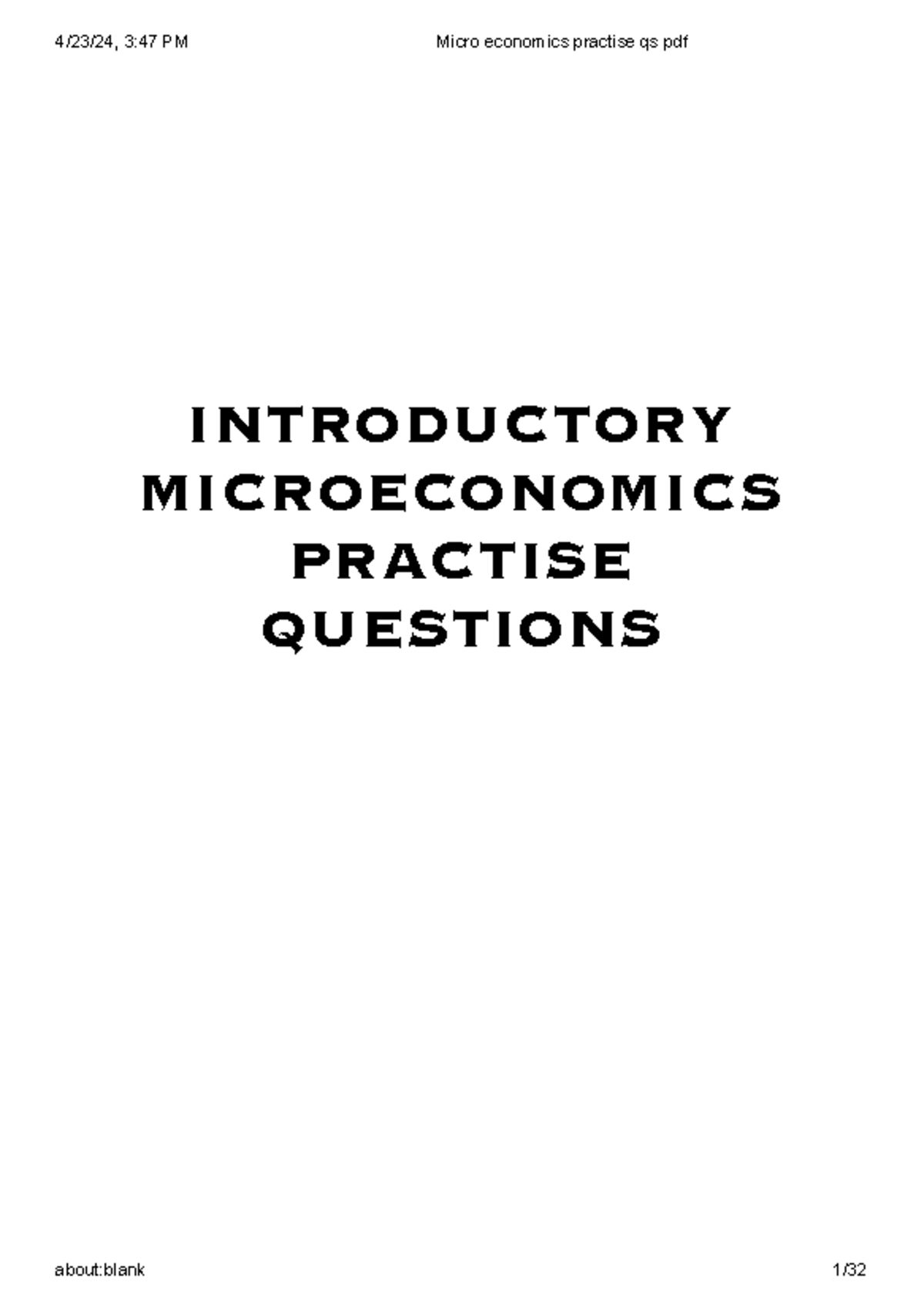 Micro economics practise qs pdf - INTRODUCTORY MICROECONOMICS PRACTISE ...