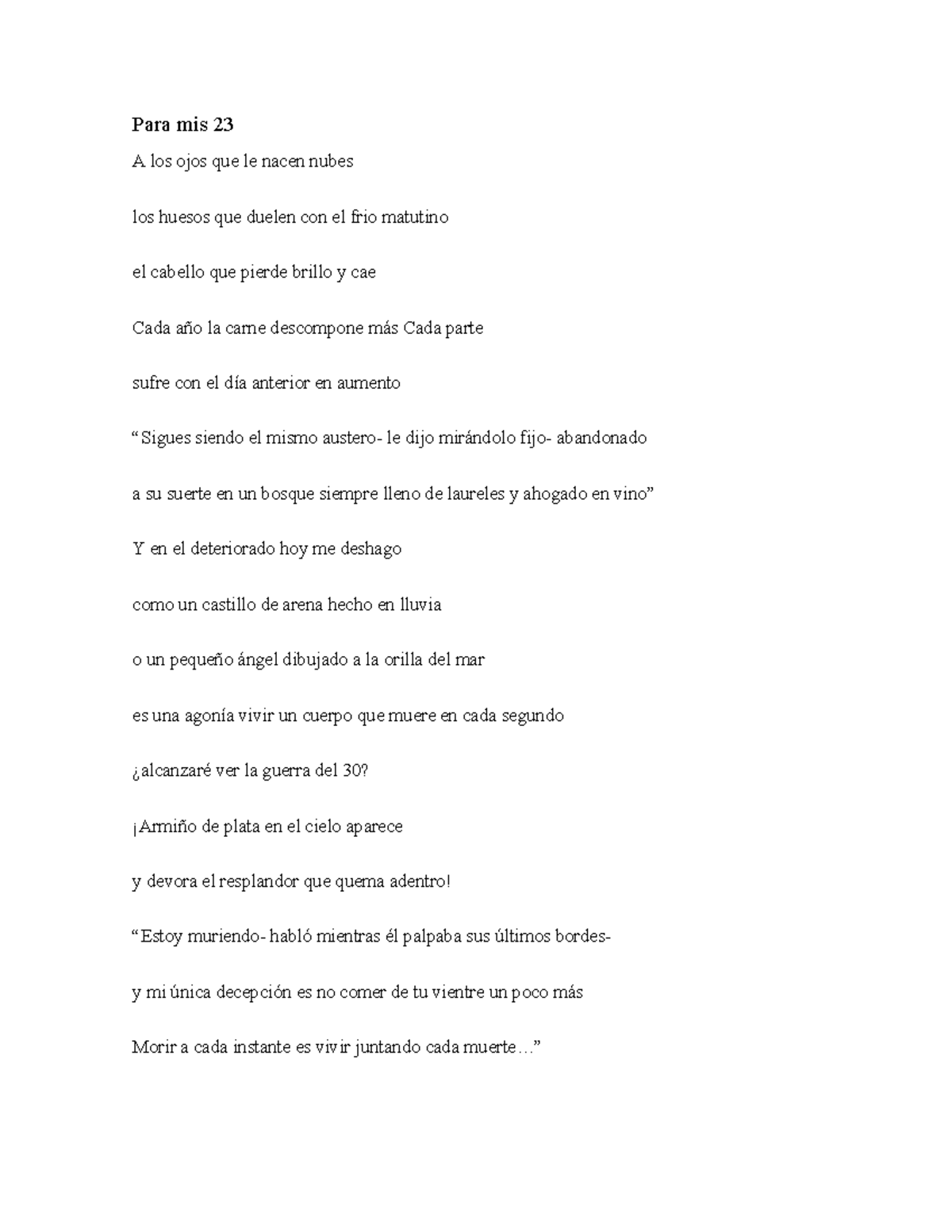 Coleccion de textos para Jair Para mis 23 A los ojos que le nacen