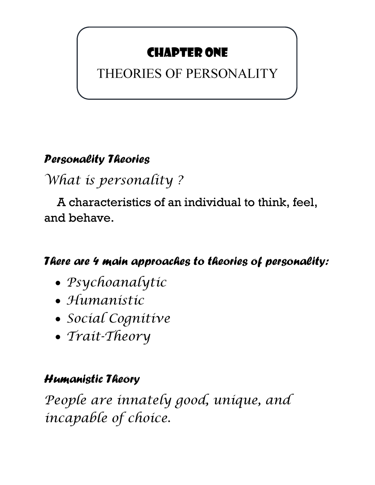 C1 Reviewer - Theories OF Personality - CHAPTER ONE THEORIES OF ...