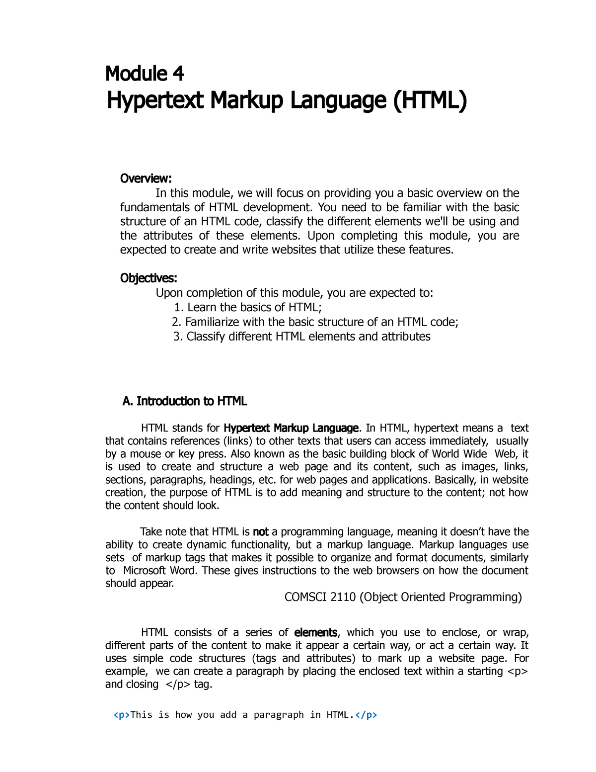 Hypertext Markup Language (HTML) - Module 4 Hypertext Markup Language ...