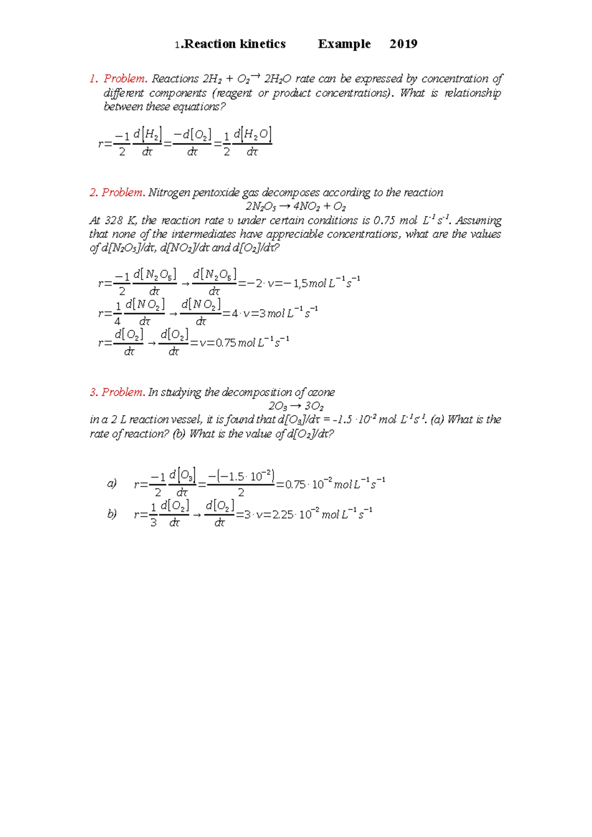 Introduction in reaction rate and its calculation - 1 kinetics Example ...