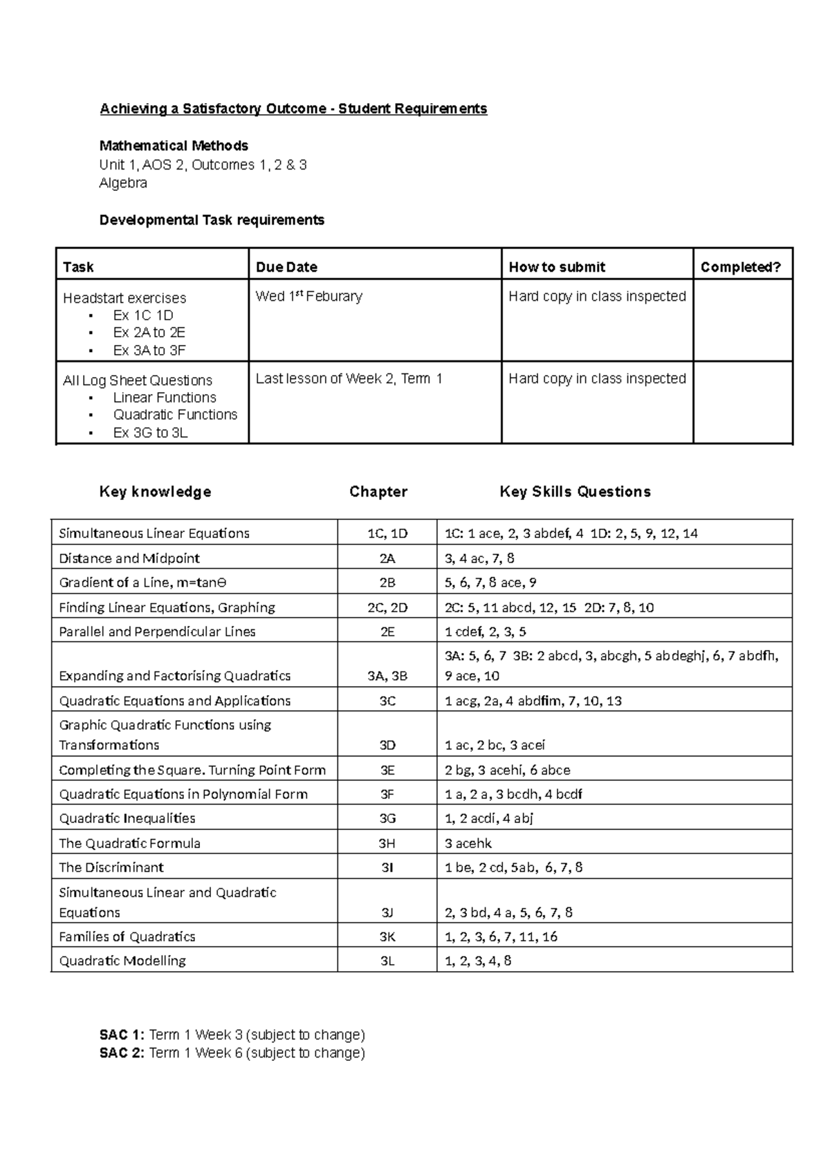 Methods checkpoint - Achieving a Satisfactory Outcome - Student ...