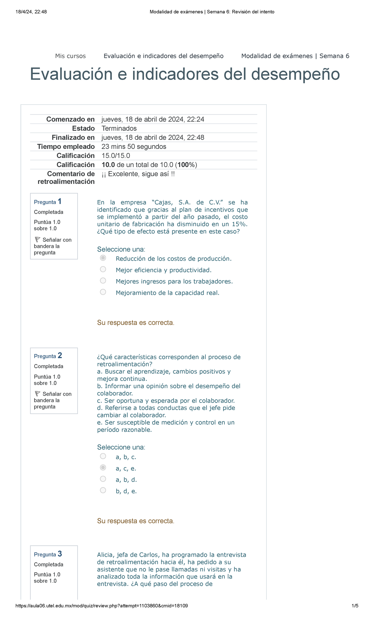 Modalidad De Exámenes Semana 5 Y 6 Revisión Del Intento - Evaluación E ...