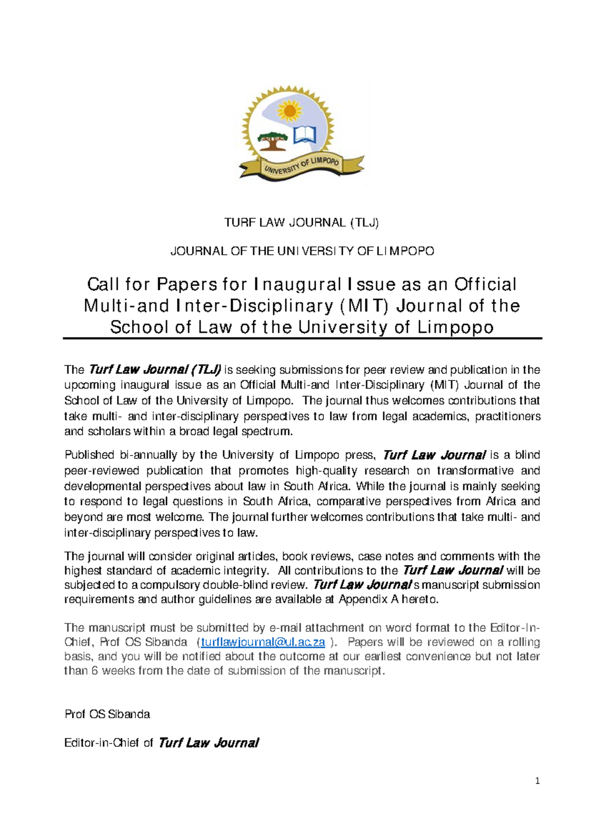 TURF LAW Journal Author Guidelines 2021 TURF LAW JOURNAL ( TLJ