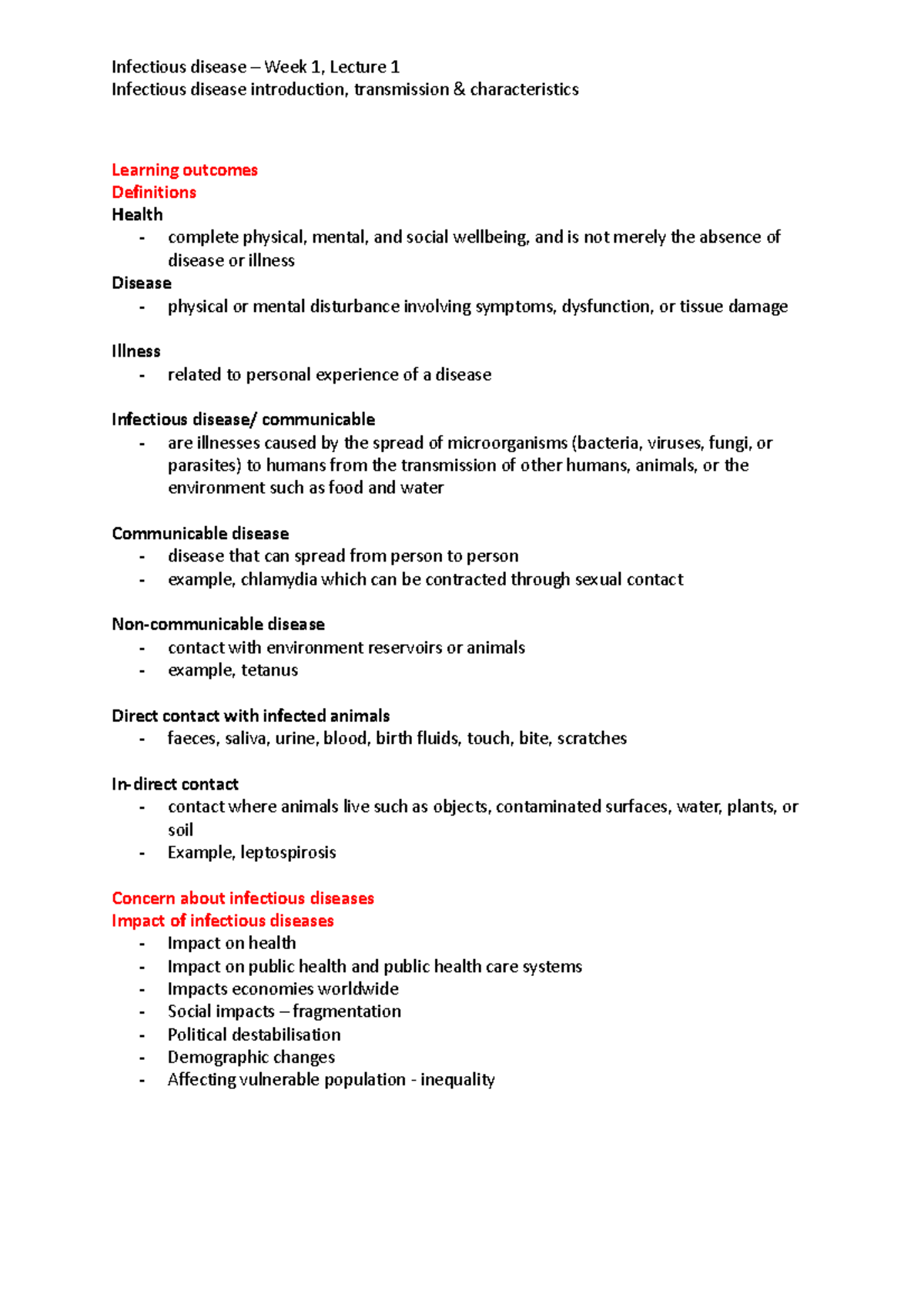 Week 1 Lecture 1 Infectious diseases intro - Infectious disease – Week ...