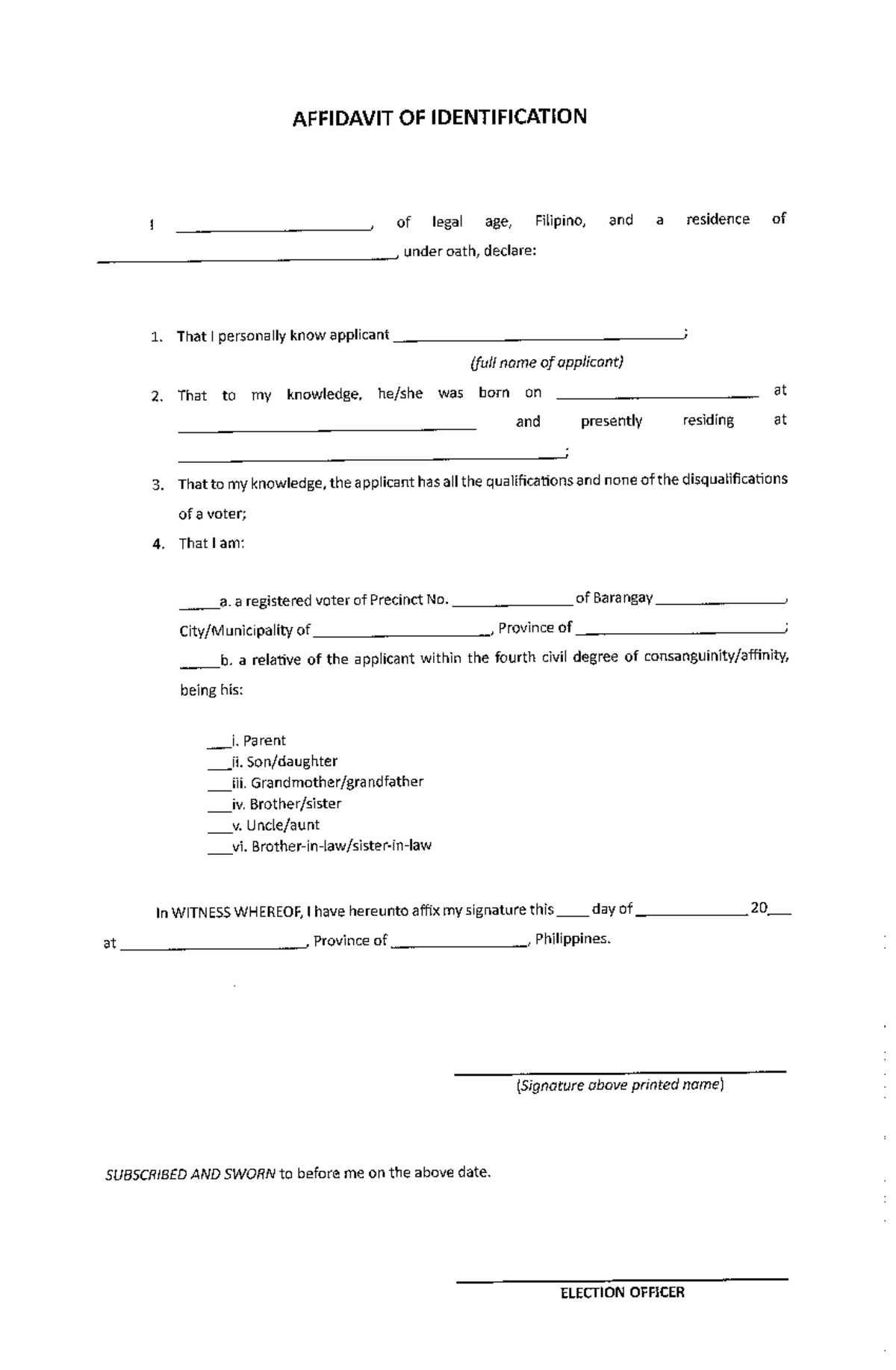 Reg Form Affidavit Of Identification - AFFIDAVIT OF IDENTIFICATION I ...