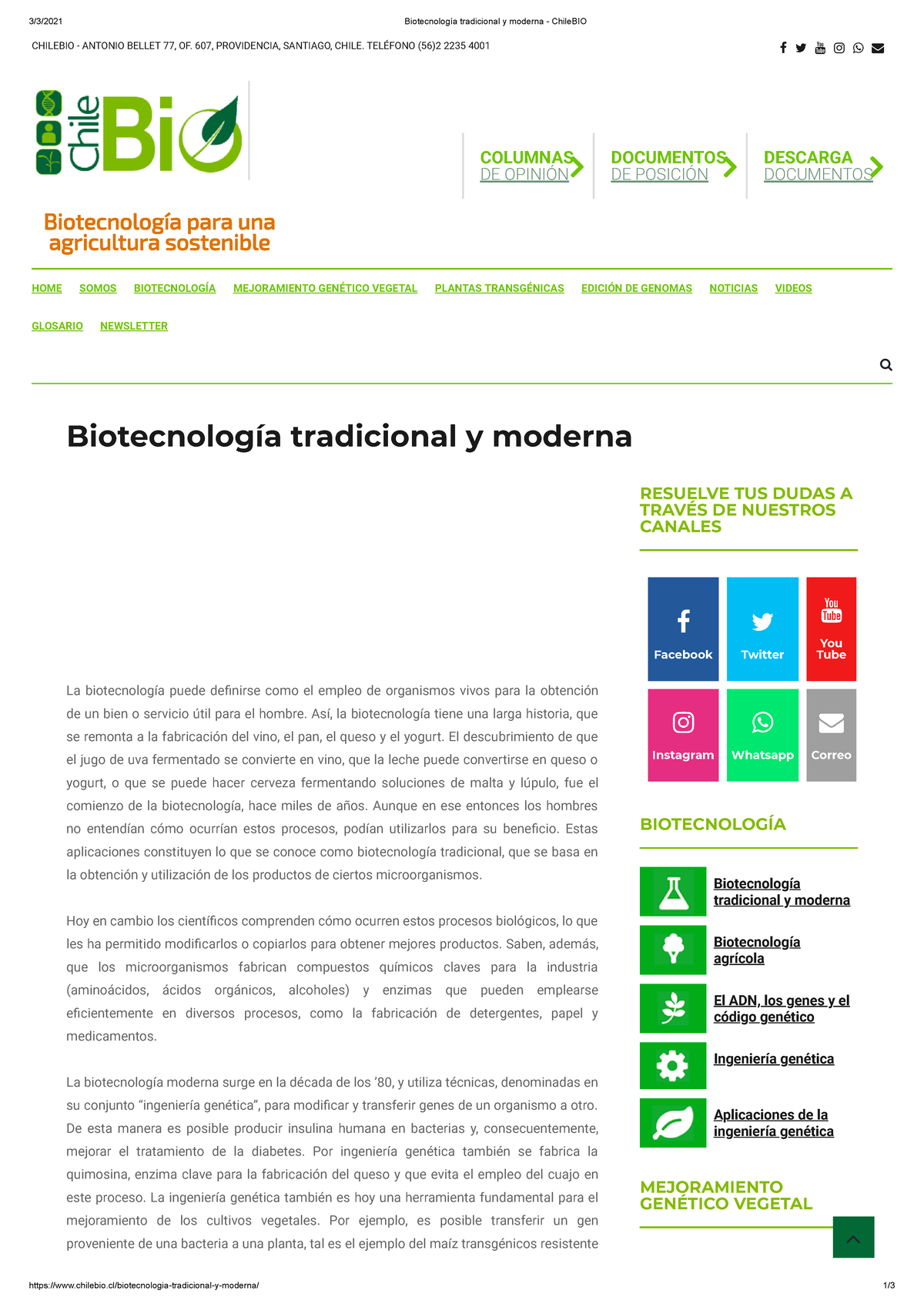 Biotecnología Tradicional Y Moderna - Chile BIO - 3/3/2021 ...