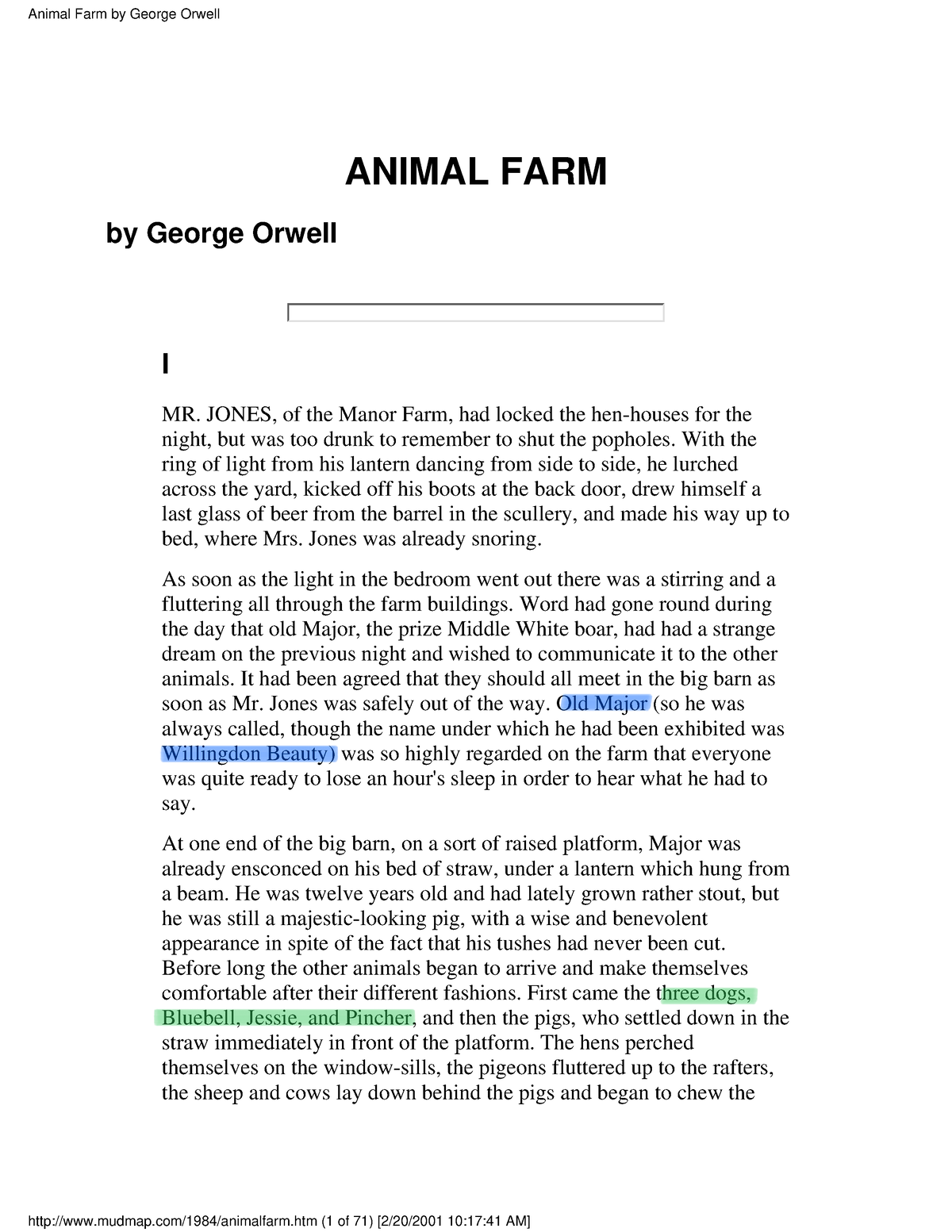 Animalfarm - ANIMAL FARM by George Orwell I MR. JONES, of the Manor ...