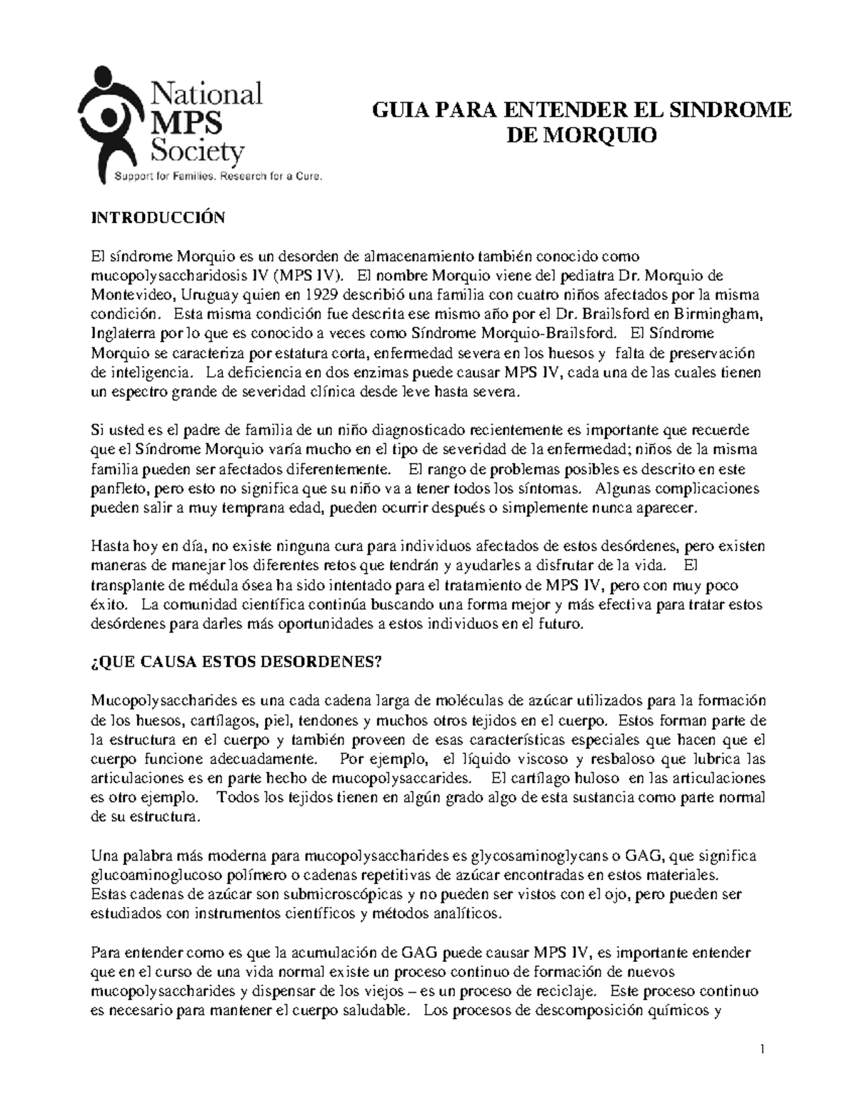 MPS IV Morquio Spanish 2006 - GUIA PARA ENTENDER EL SINDROME DE MORQUIO ...