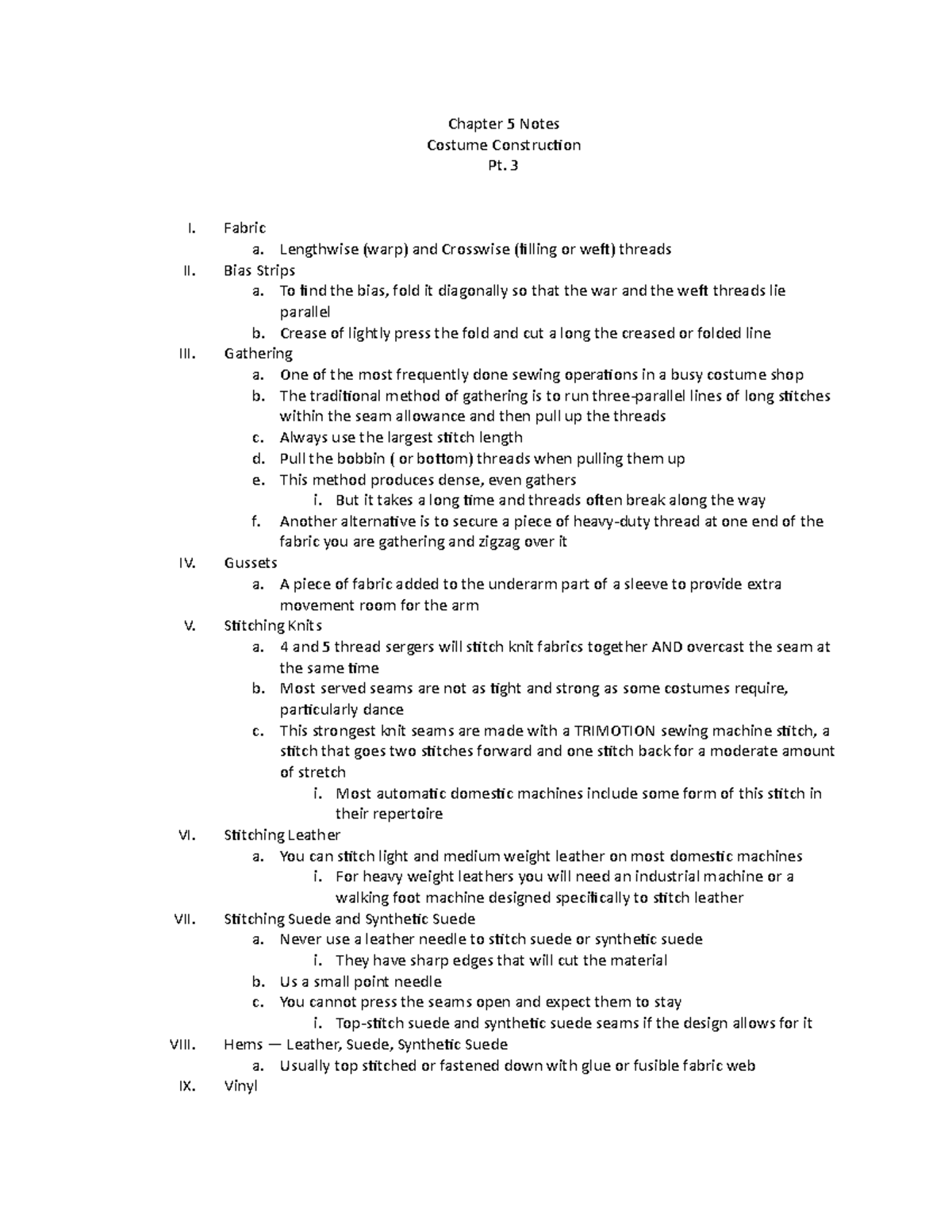 Chapter 5 Notes pt.3 and 4 - Chapter 5 Notes Costume Construction Pt. 3 ...