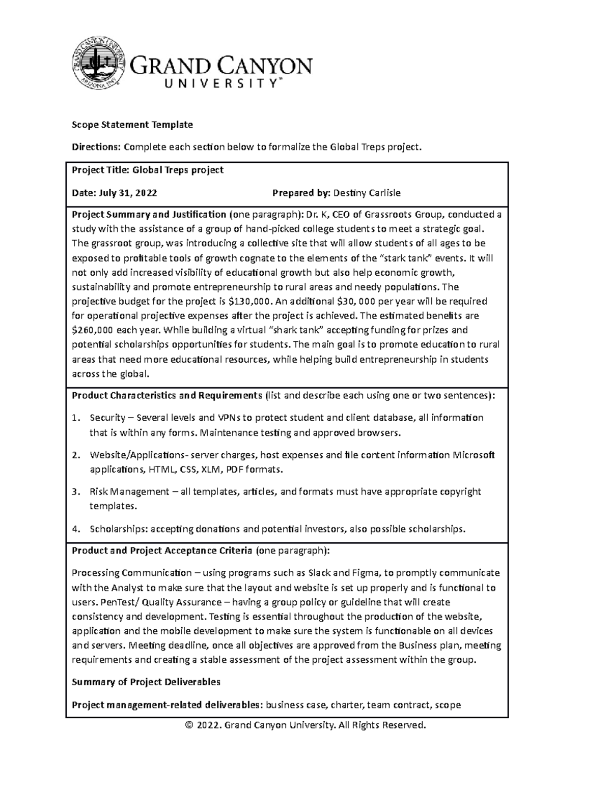 BIT scope - Scope Statement Template Directions: Complete each section ...