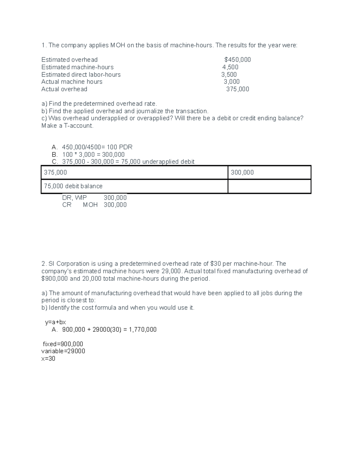 Accounting 201B Exam Review + Answers - The Company Applies MOH On The ...