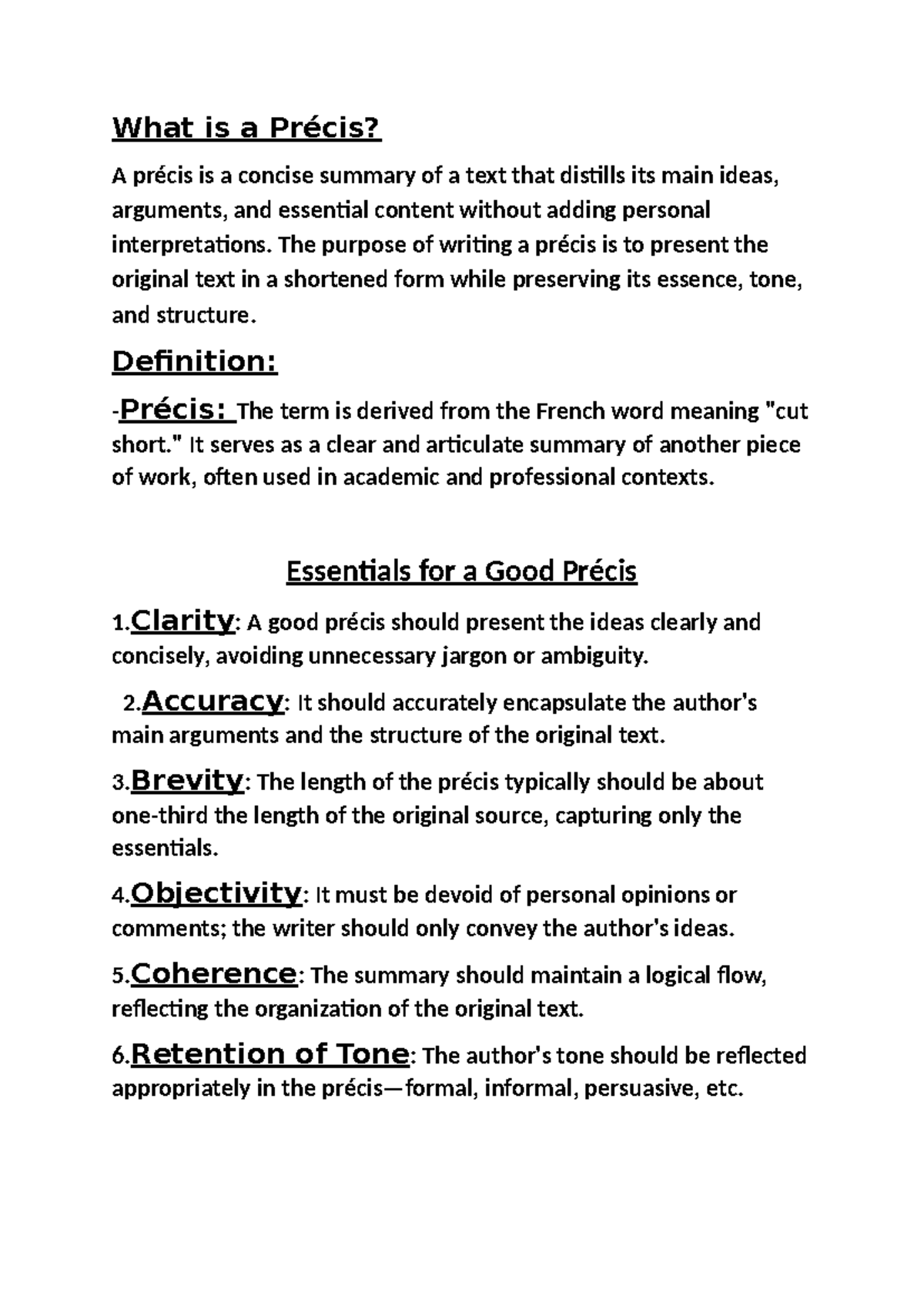 What is a Précis - Introduction to precis - What is a Précis? A précis ...