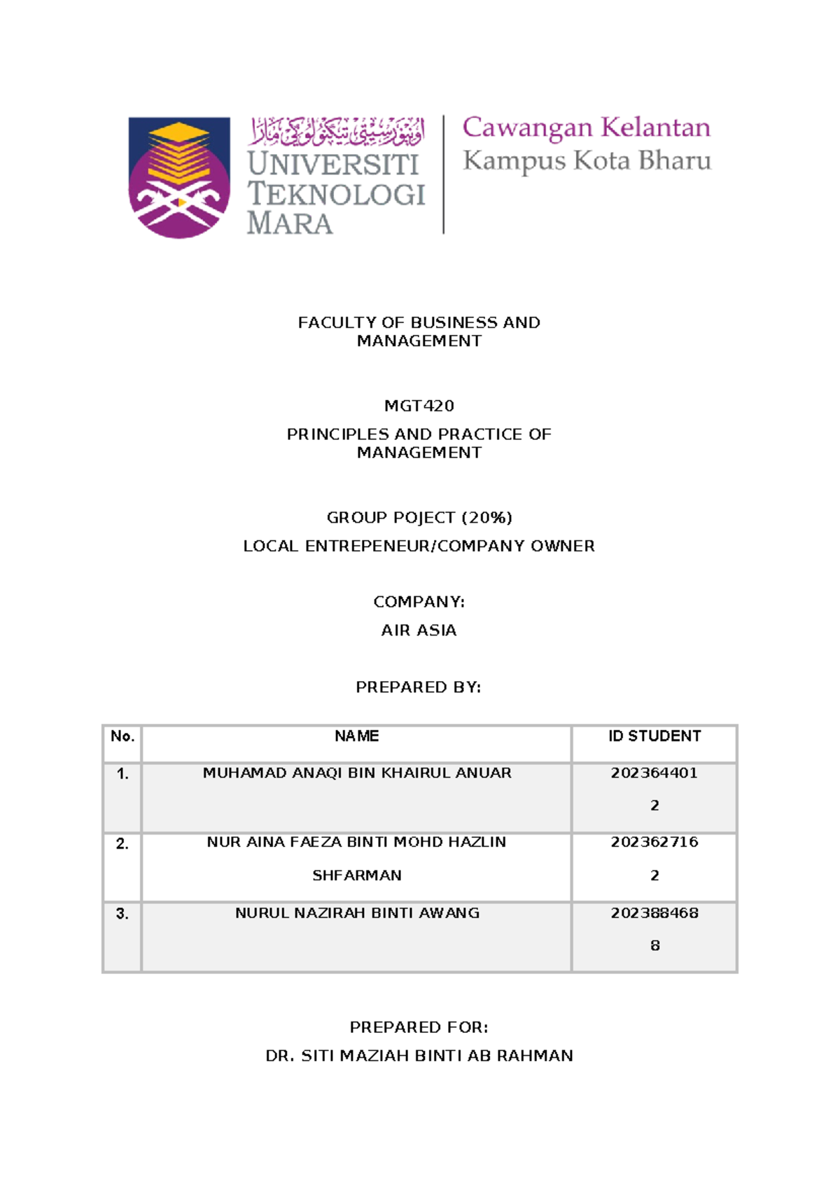 Mgt Group Assignment Faculty Of Business And Management Mgt