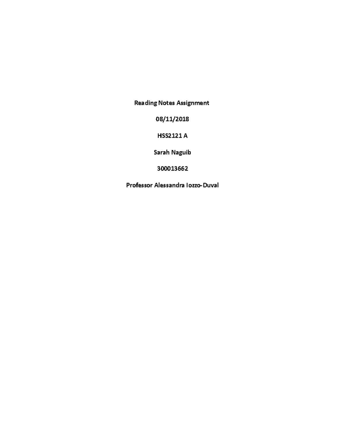Reading Notes Assignment - Reading Notes Assignment 08/11/2018 HSS2121 ...