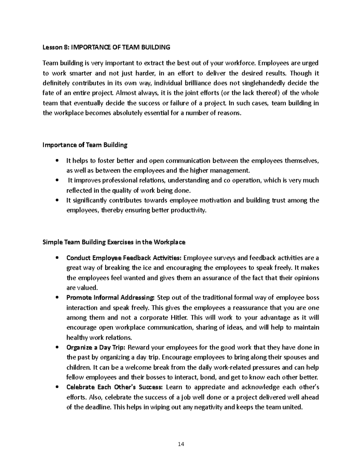 Leadership AND TEAM Building 3 Lesson 8 IMPORTANCE OF TEAM BUILDING