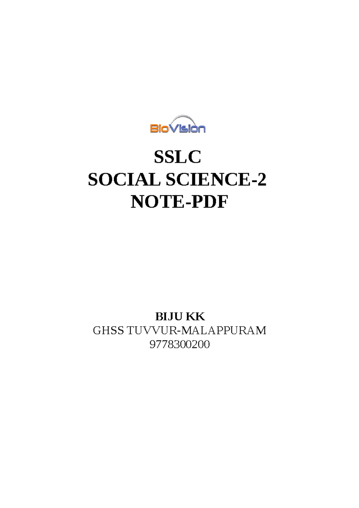 BIO Vision SSLC-Social Science-2-note-EM - SSLC SOCIAL SCIENCE- NOTE ...