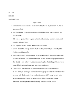 PSY 230 - Chapter 1 Notes - Dr. Allen PSY 230 26 January 2021 Chapter 1 ...