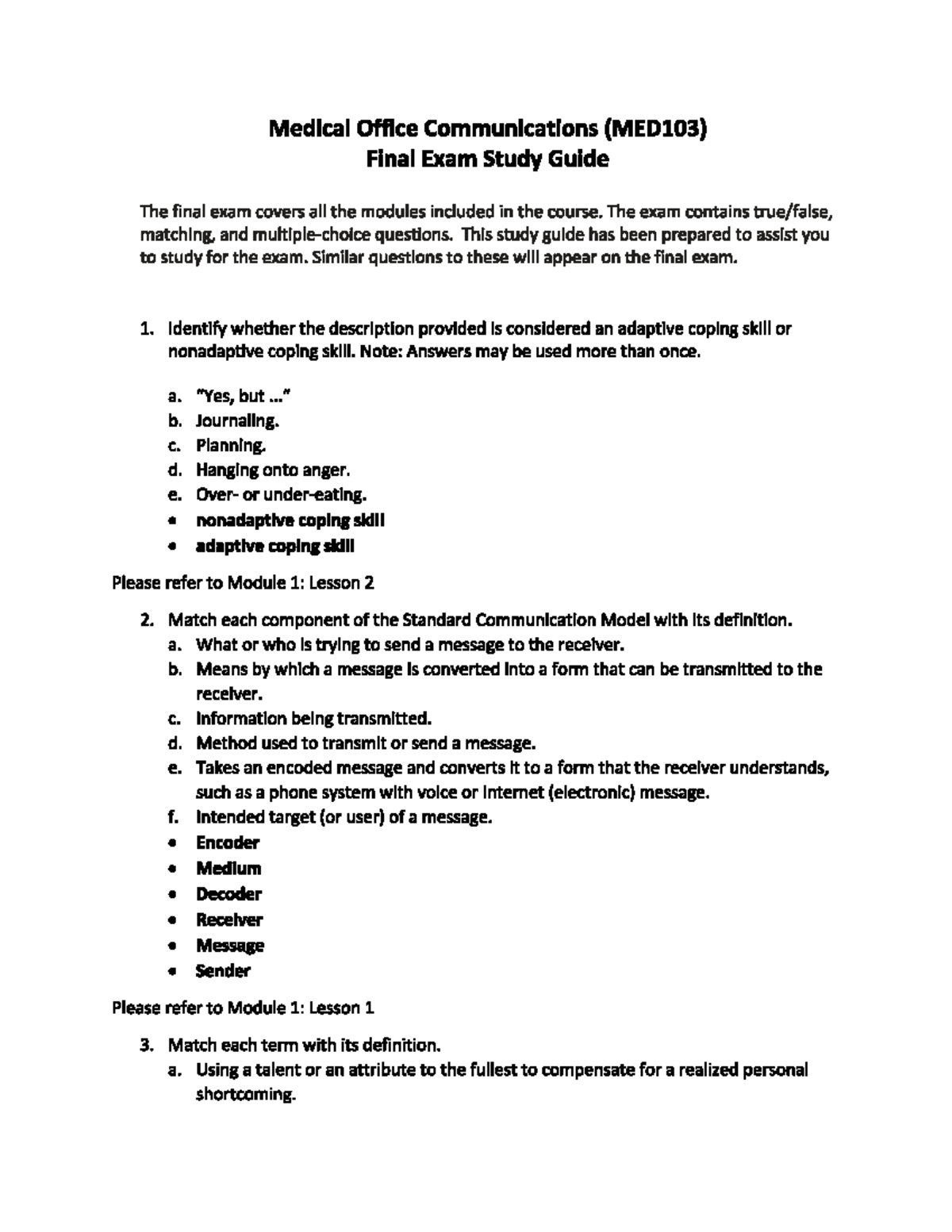 Final Study Guide - MED135 - Studocu