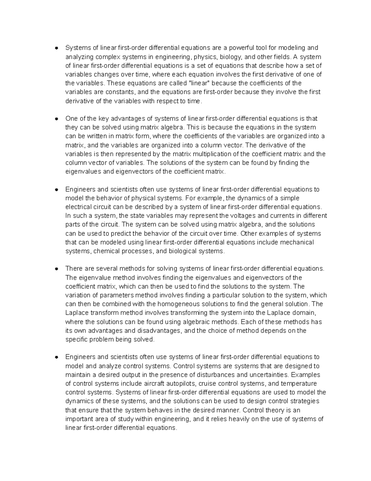 Systems Of Linear First Order Differential Equations Notes Systems Of Linear First Order Systems Of Linear First Order Differential Equations Notes Systems Of Linear First Order