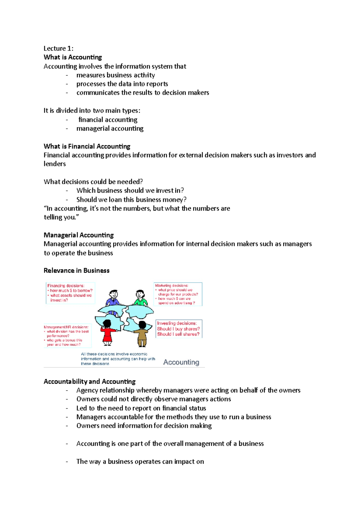 Lecture Notes - Lecture 1: What is Accounting Accounting involves the ...