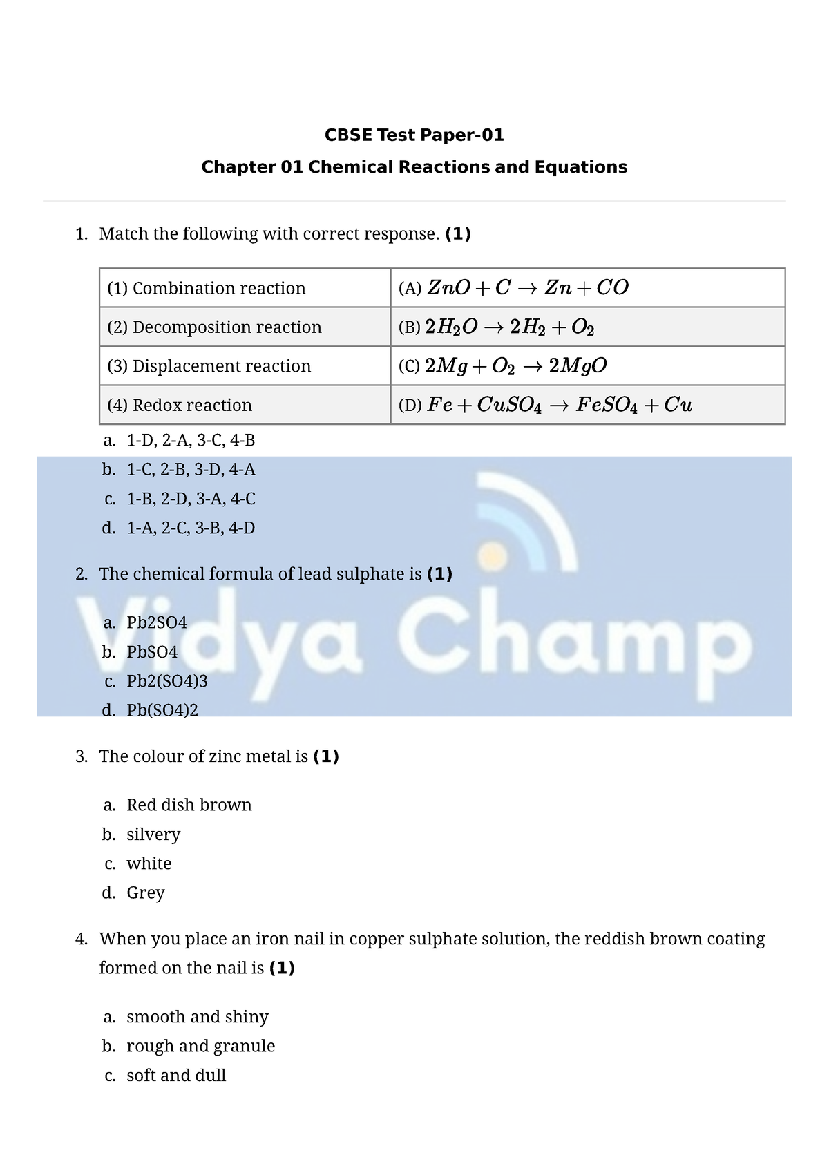 1-1 - Notes - CBSE Test Paper- Chapter 01 Chemical Reactions and ...