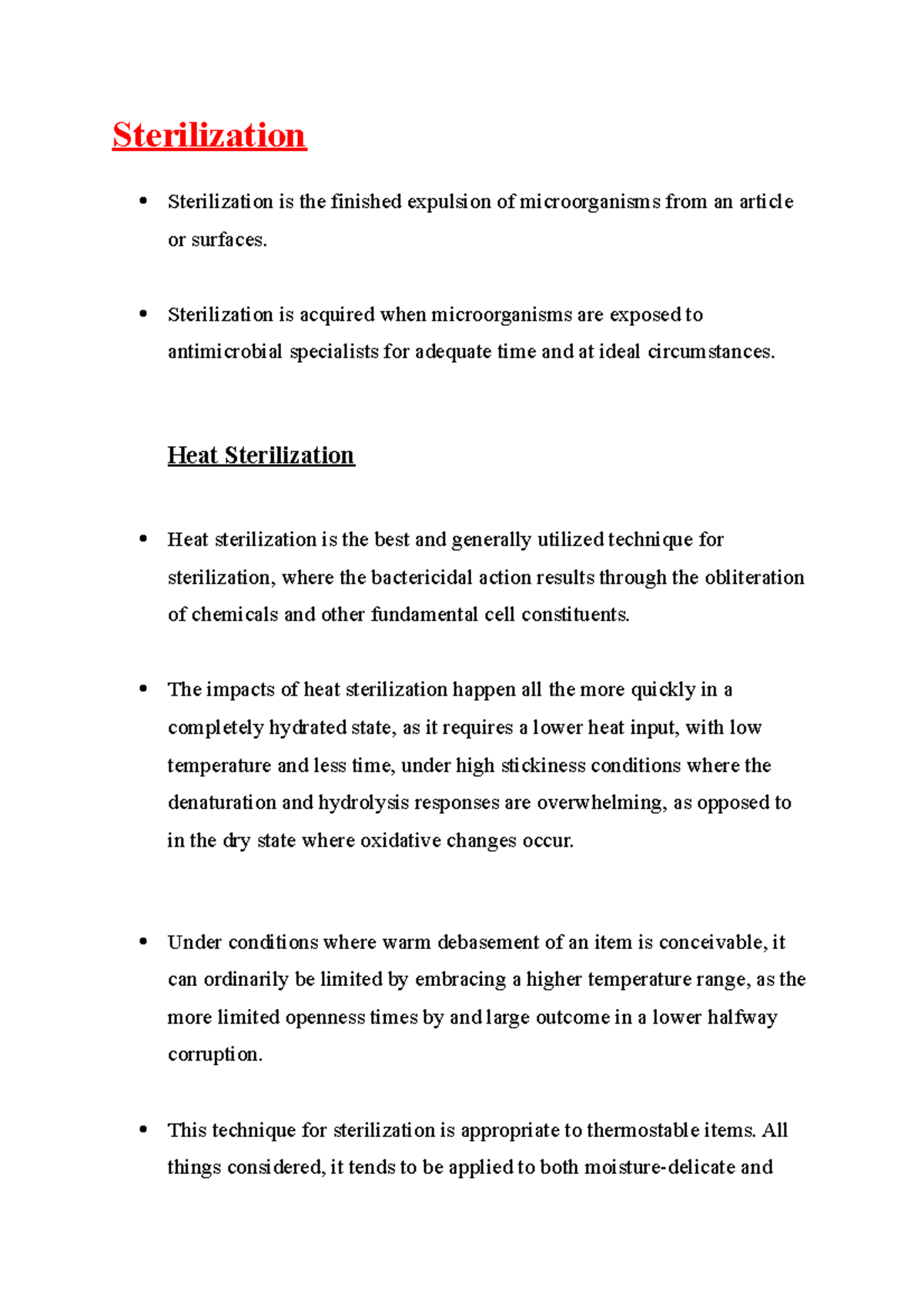 Sterilization USEFUL LECTURE NOTES Sterilization Sterilization is