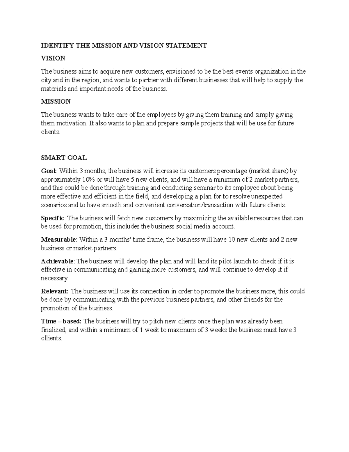 Althea - events planning - IDENTIFY THE MISSION AND VISION STATEMENT ...