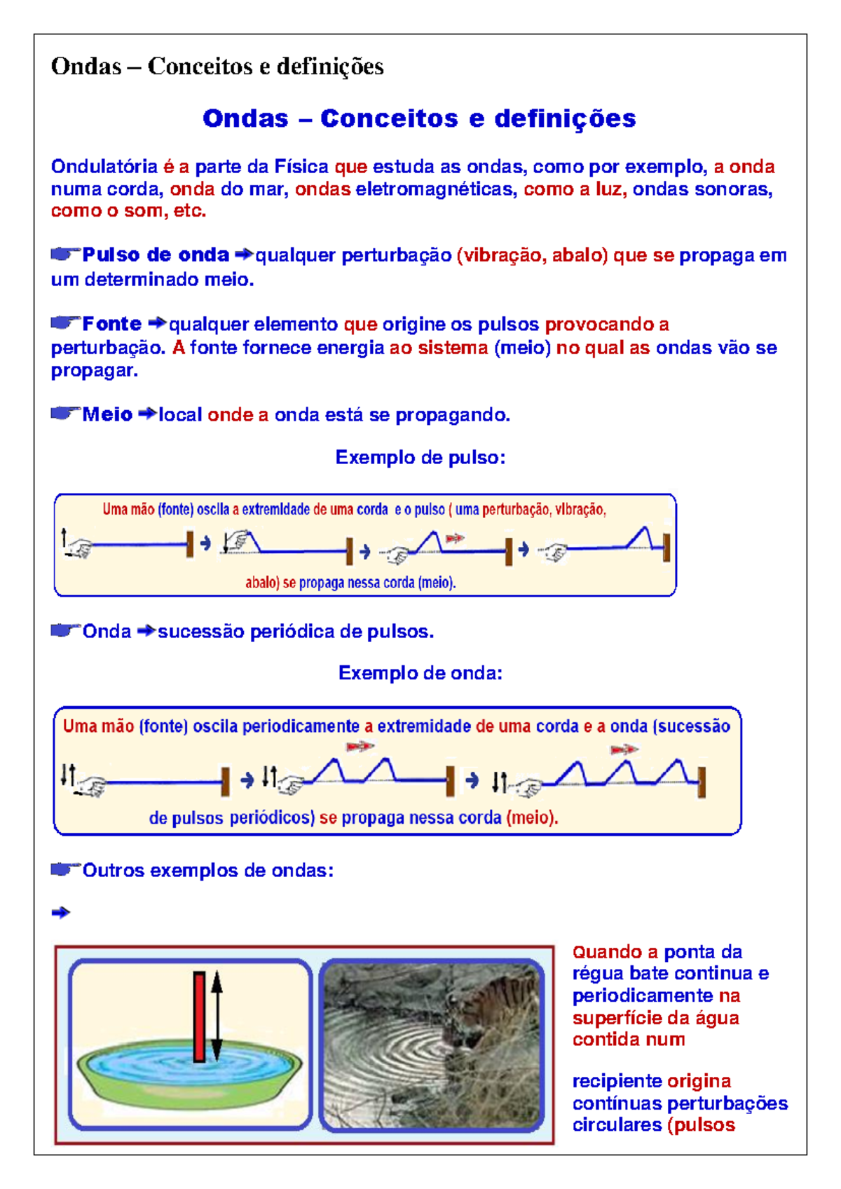 Ondas - Pulso de onda qualquer perturbação (vibração, abalo) que se ...