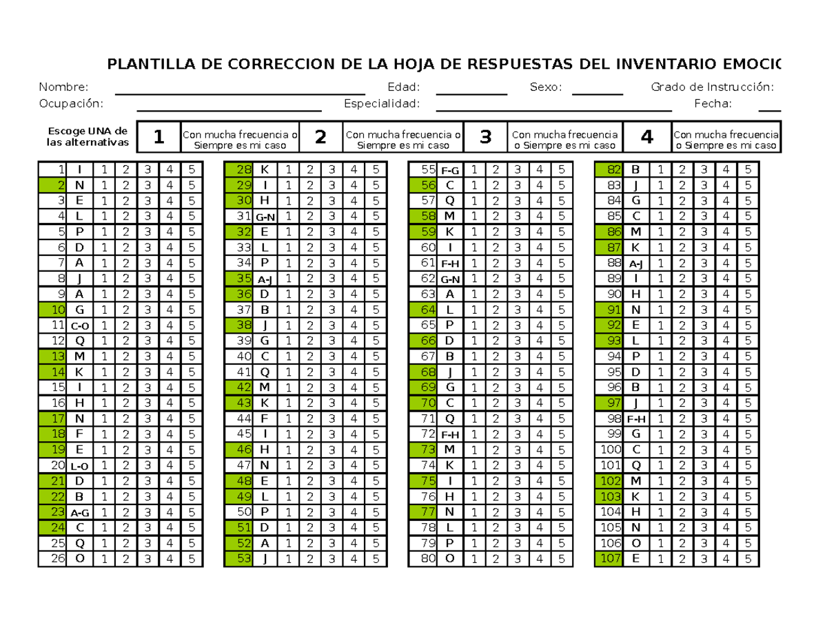 Test De Kostick Hoja De Respuestas www.studocu.com