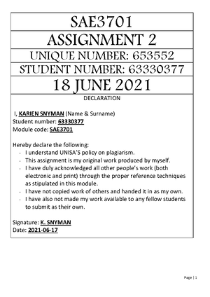 sae3701 assignment 3 memorandum