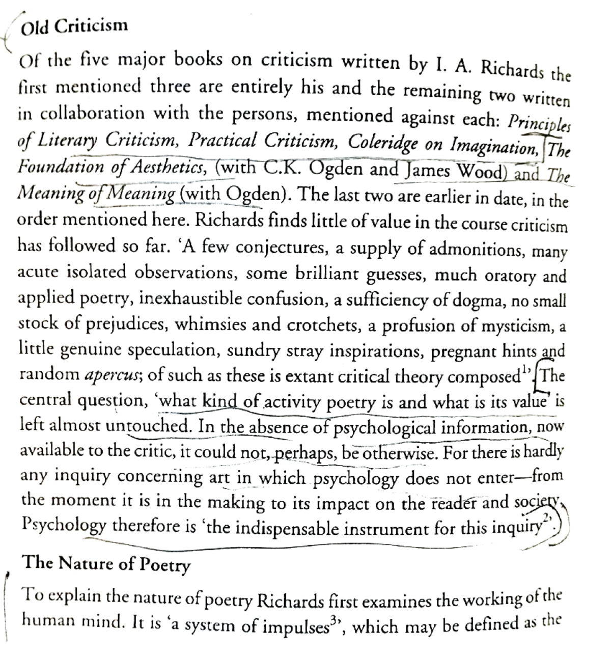 I. A. Richards and Poetry Old Criticism Of the five