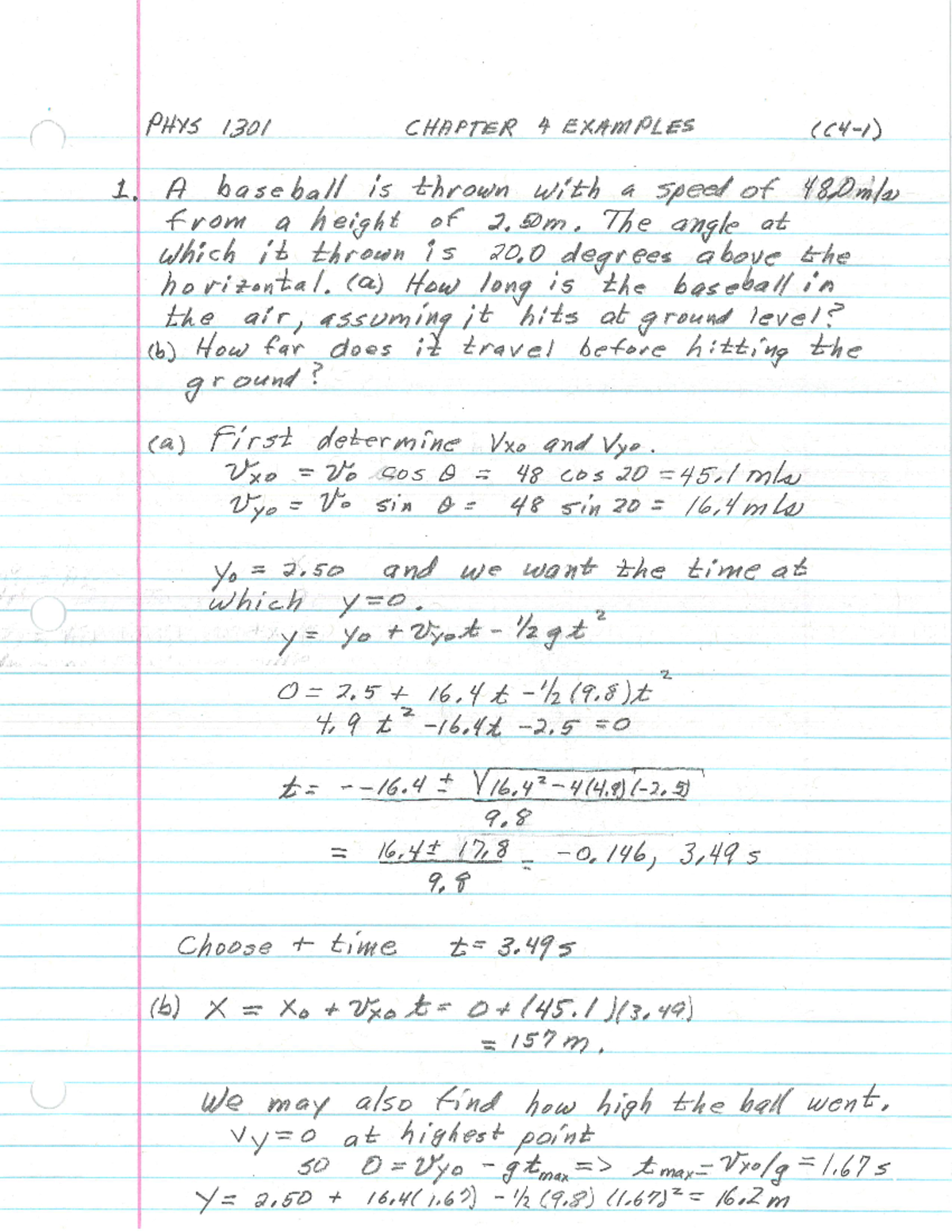 Physics 1301 - Tutorial 4 2016 - PHYS 1301 CHAPTER 4 EXAMPLES 1. A ...