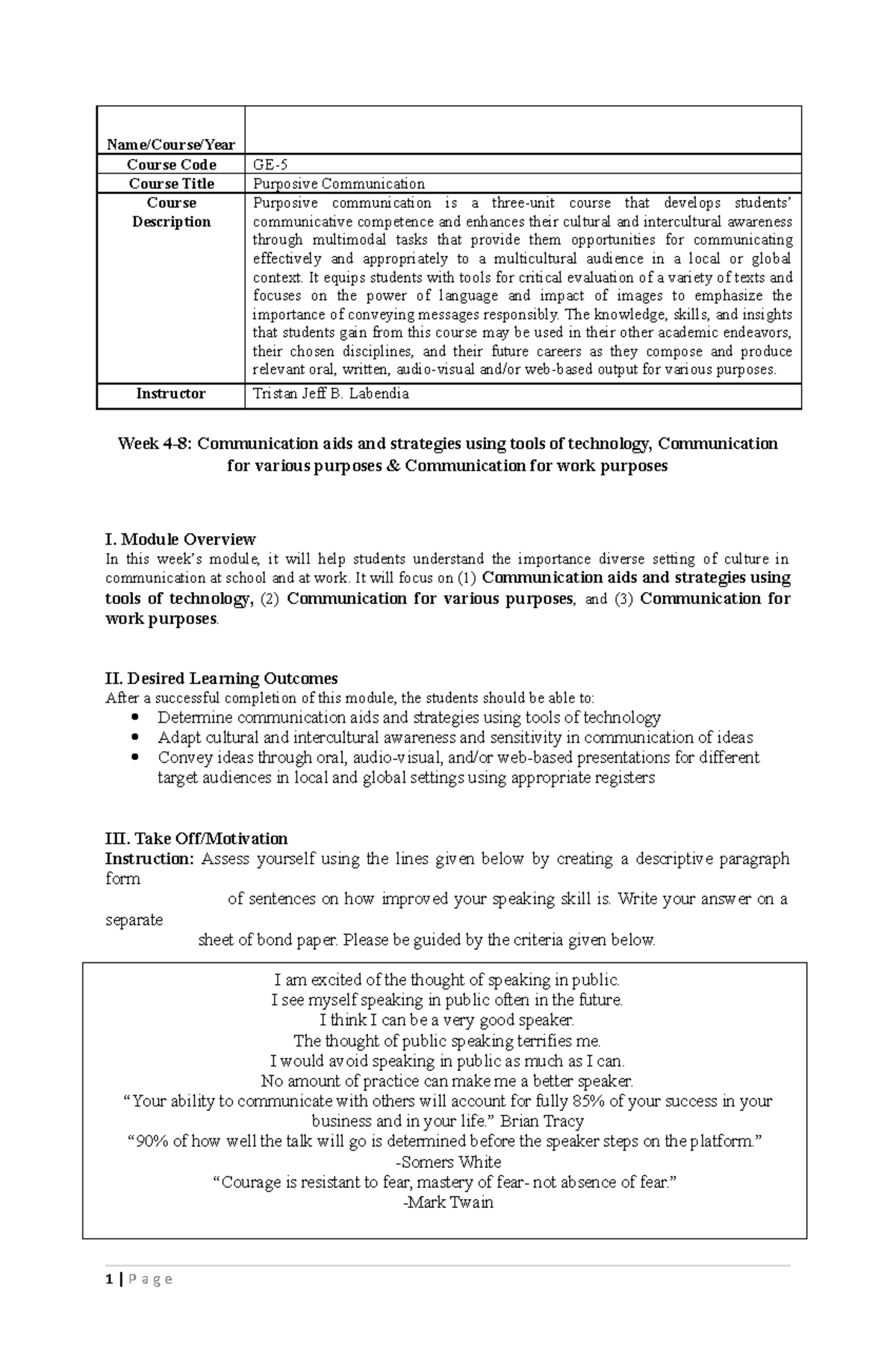 GE 5 Module Wk 4 - 8 - Purposive Communication - Name/Course/Year ...