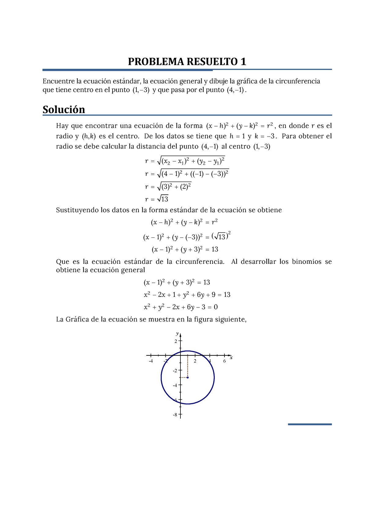 1 Circunferencia Dado Centro Y Punto Problema Resuelto 1 Encuentre La Ecuación Estándar La 2218