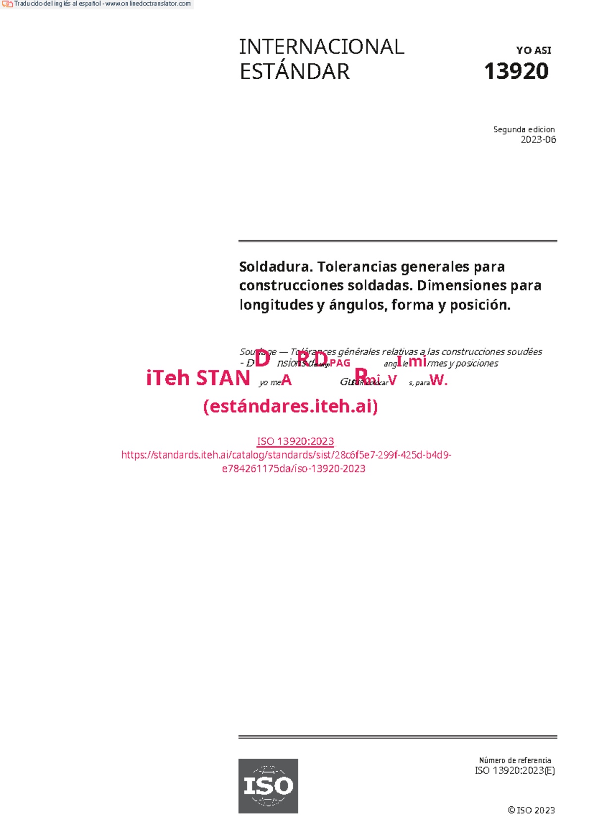 ISO-13920-2023 - INTERNACIONAL ESTÁNDAR YO ASI 13920 Segunda edicion ...