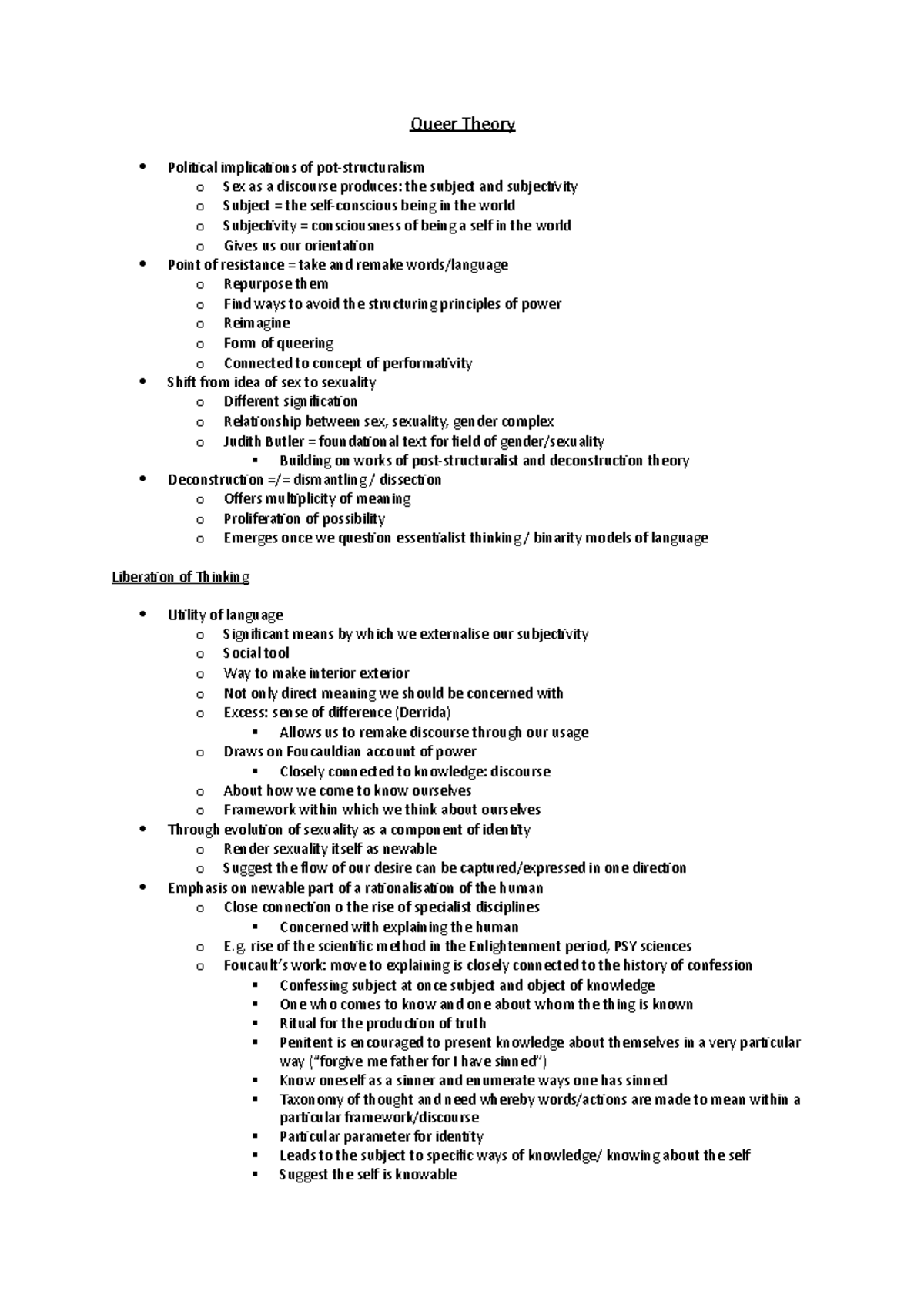 Queer Theory Lecture Notes Queer Theory Political implications of pot