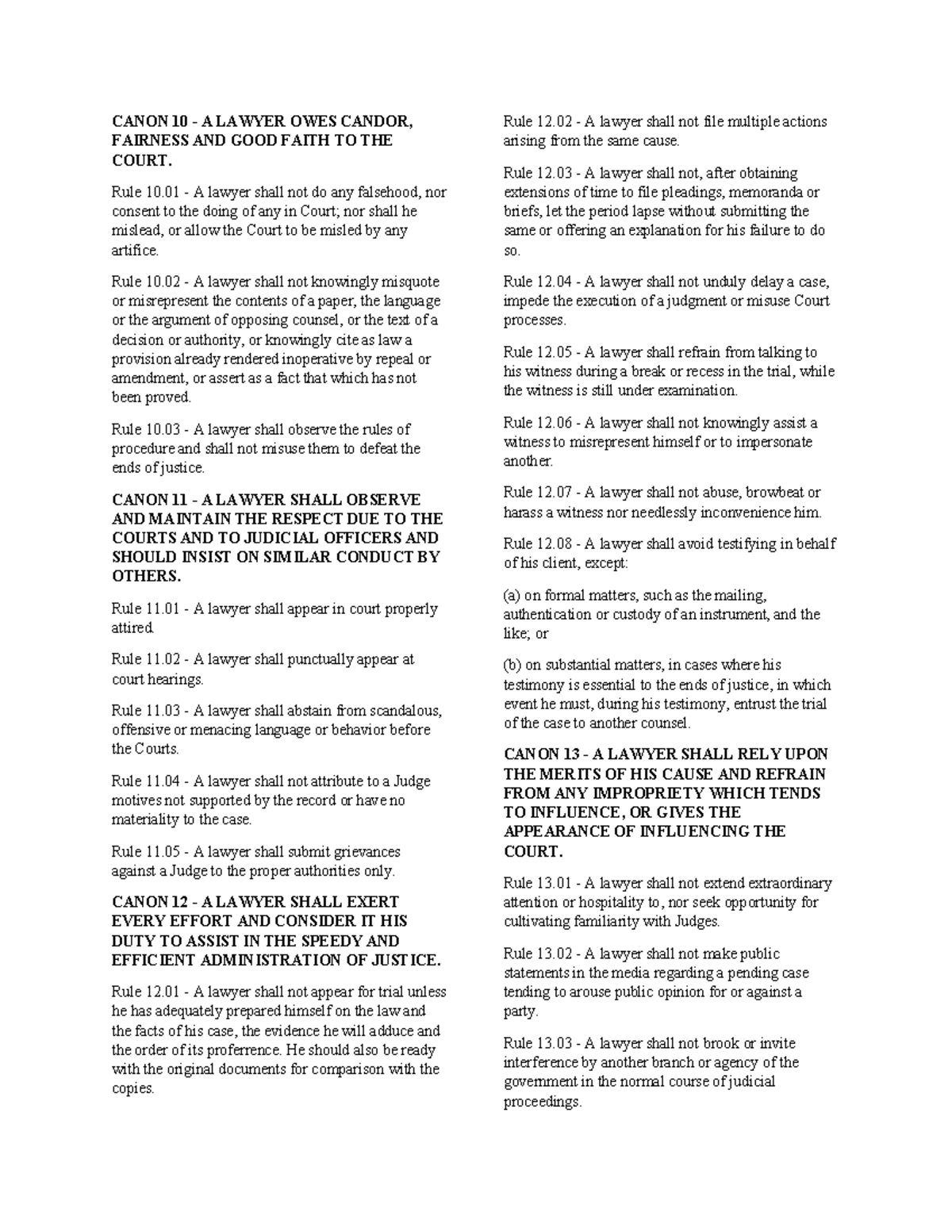 legal ethics lecture notes CANON 10 A LAWYER OWES CANDOR, FAIRNESS
