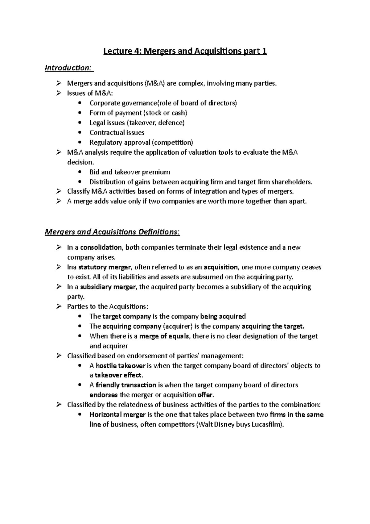 mergers and acquisitions part 1 - Lecture 4: Mergers and Acquisitions ...