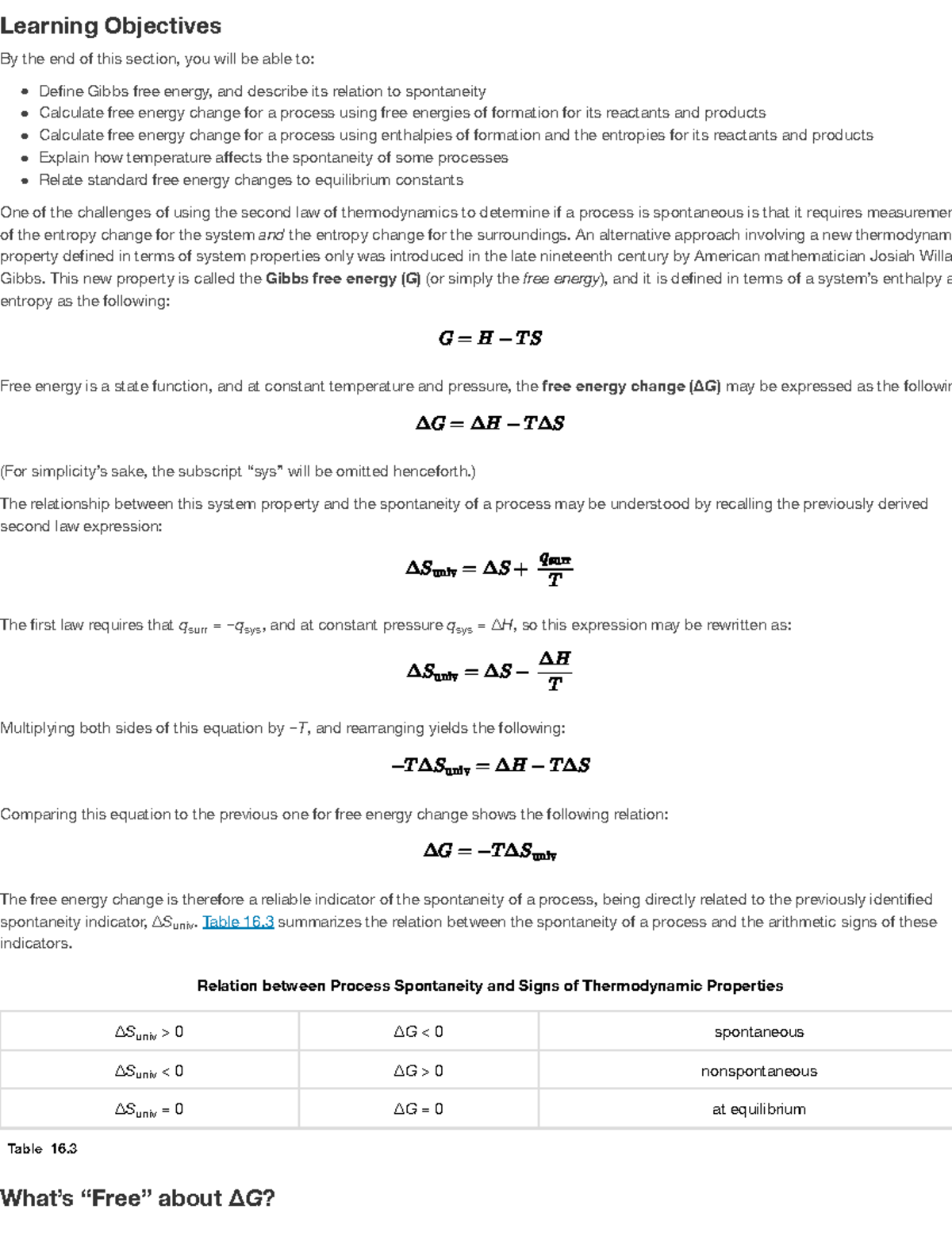 16.4 Free Energy final - assignment for the class - Learning Objectives ...