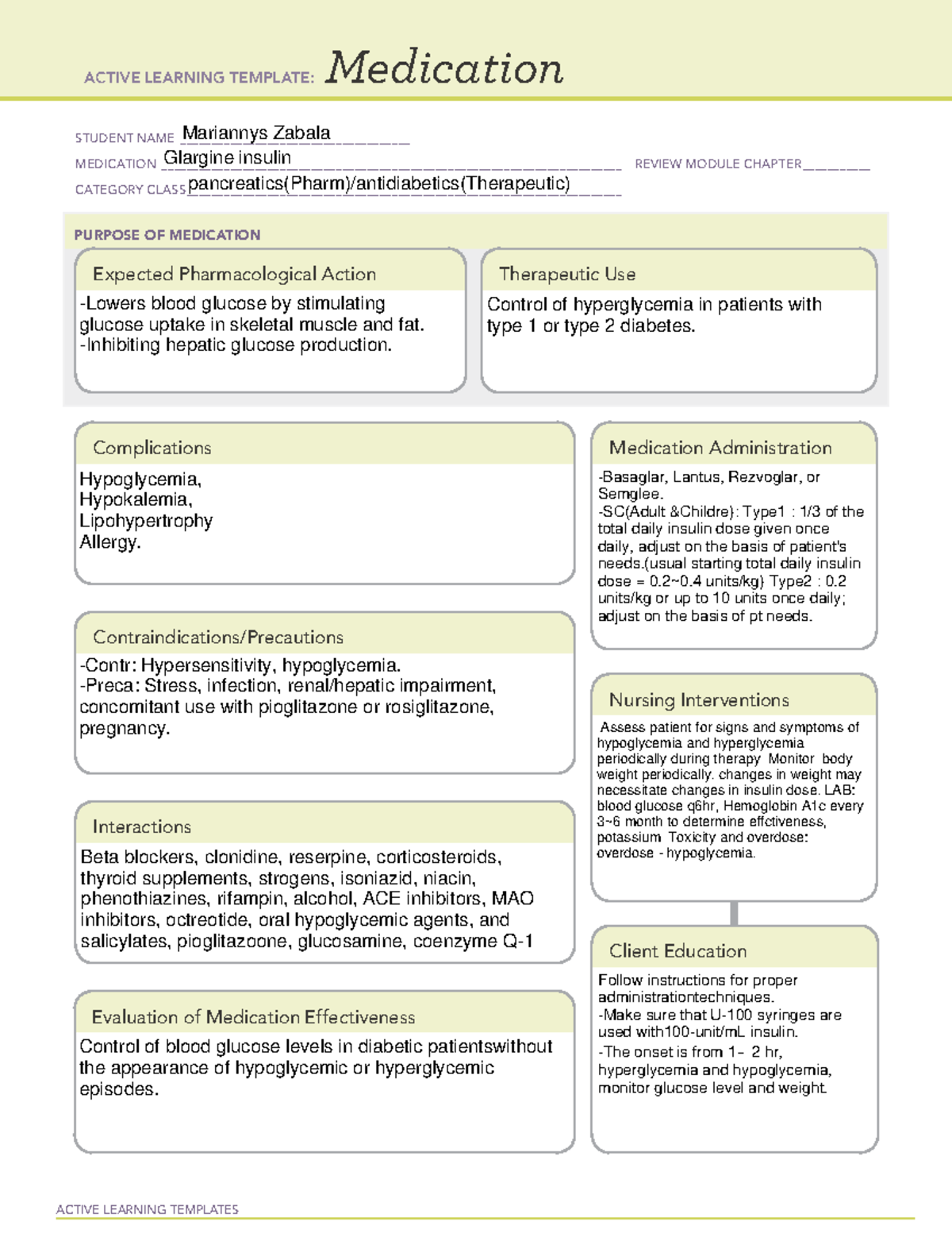 ATIMedication Template(Glargine Insulin) ACTIVE LEARNING TEMPLATES