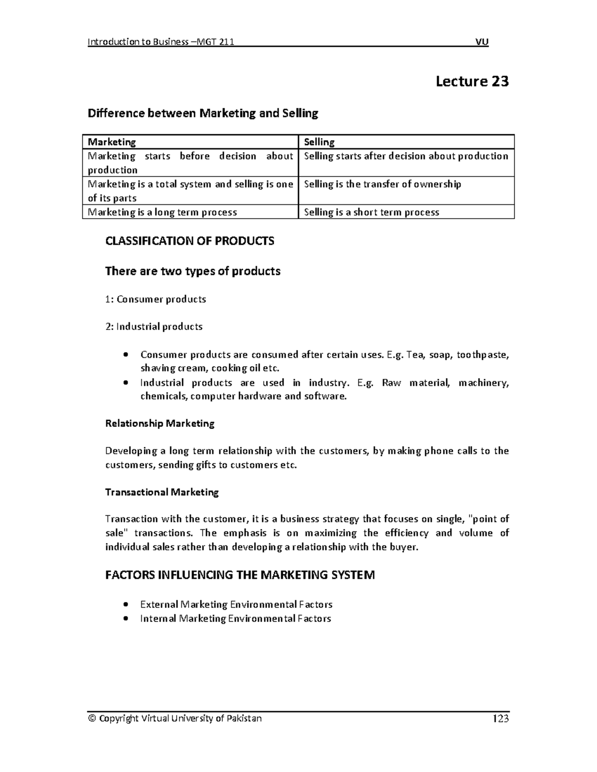 Handouts MGT211 - Updated (1) Removed - © Copyright Virtual University ...