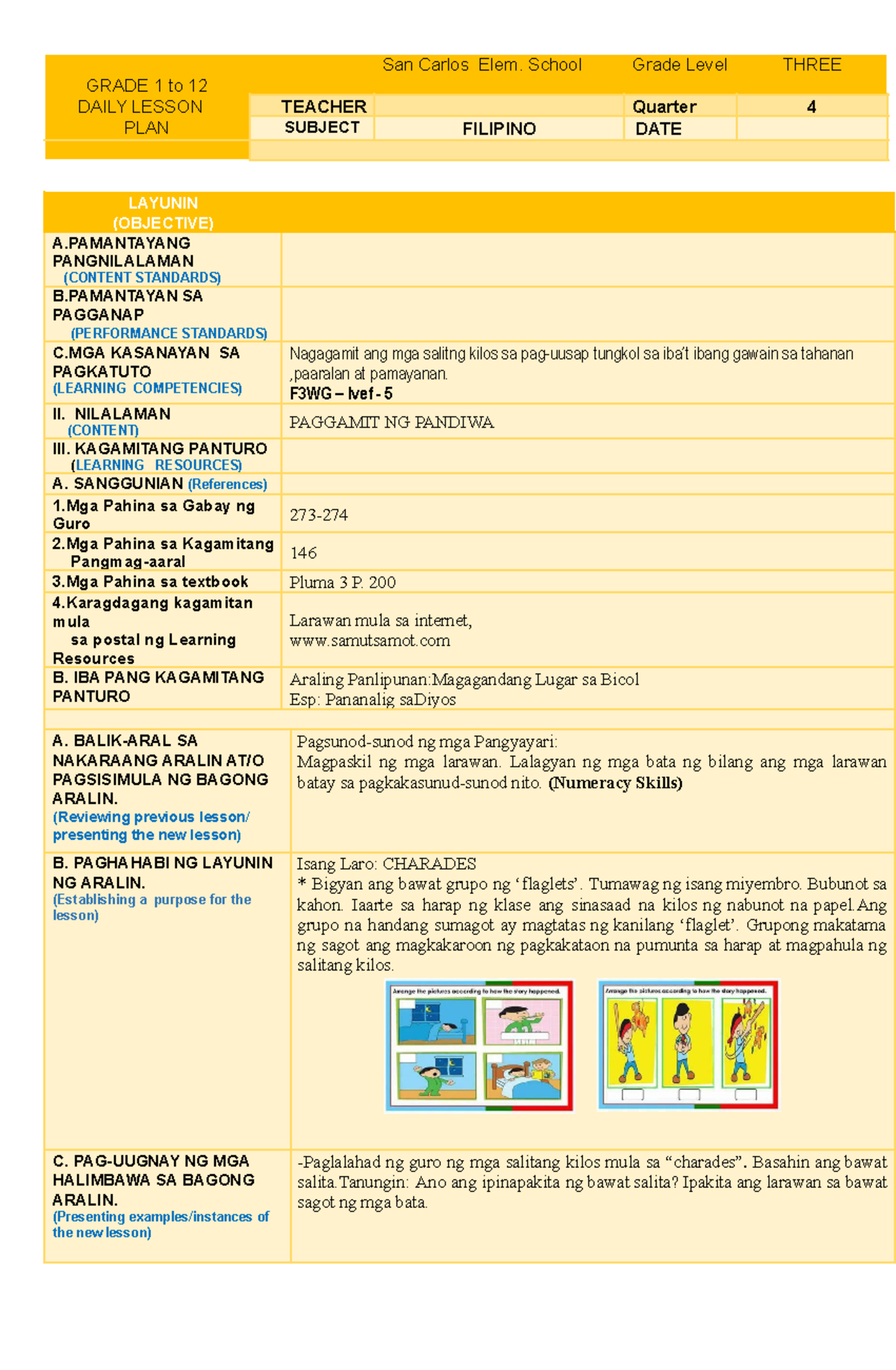 Filipino Cot Demonstration In Filipino Grade To Daily Lesson Plan San Carlos Elem