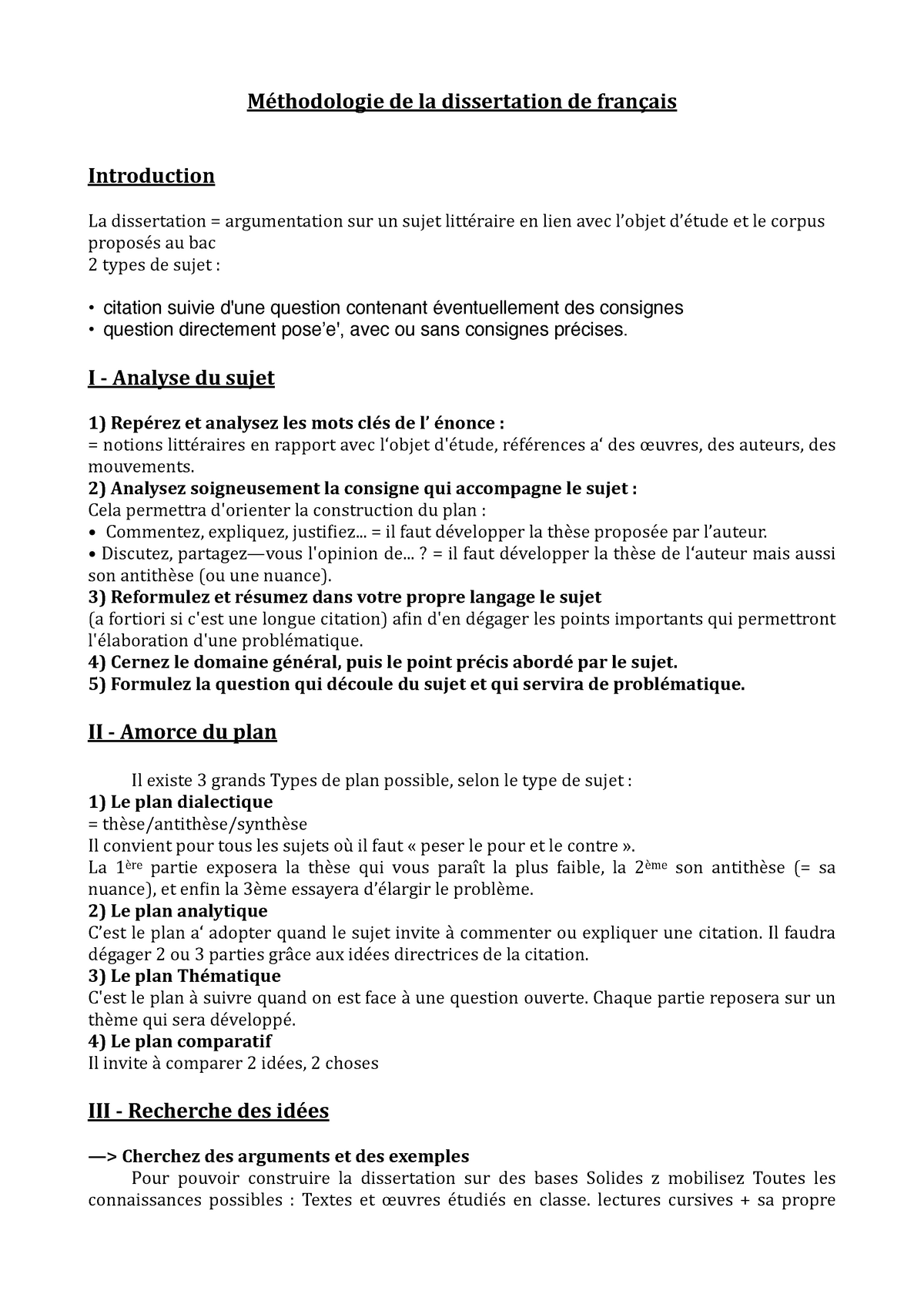 dissertation en francais 1ere