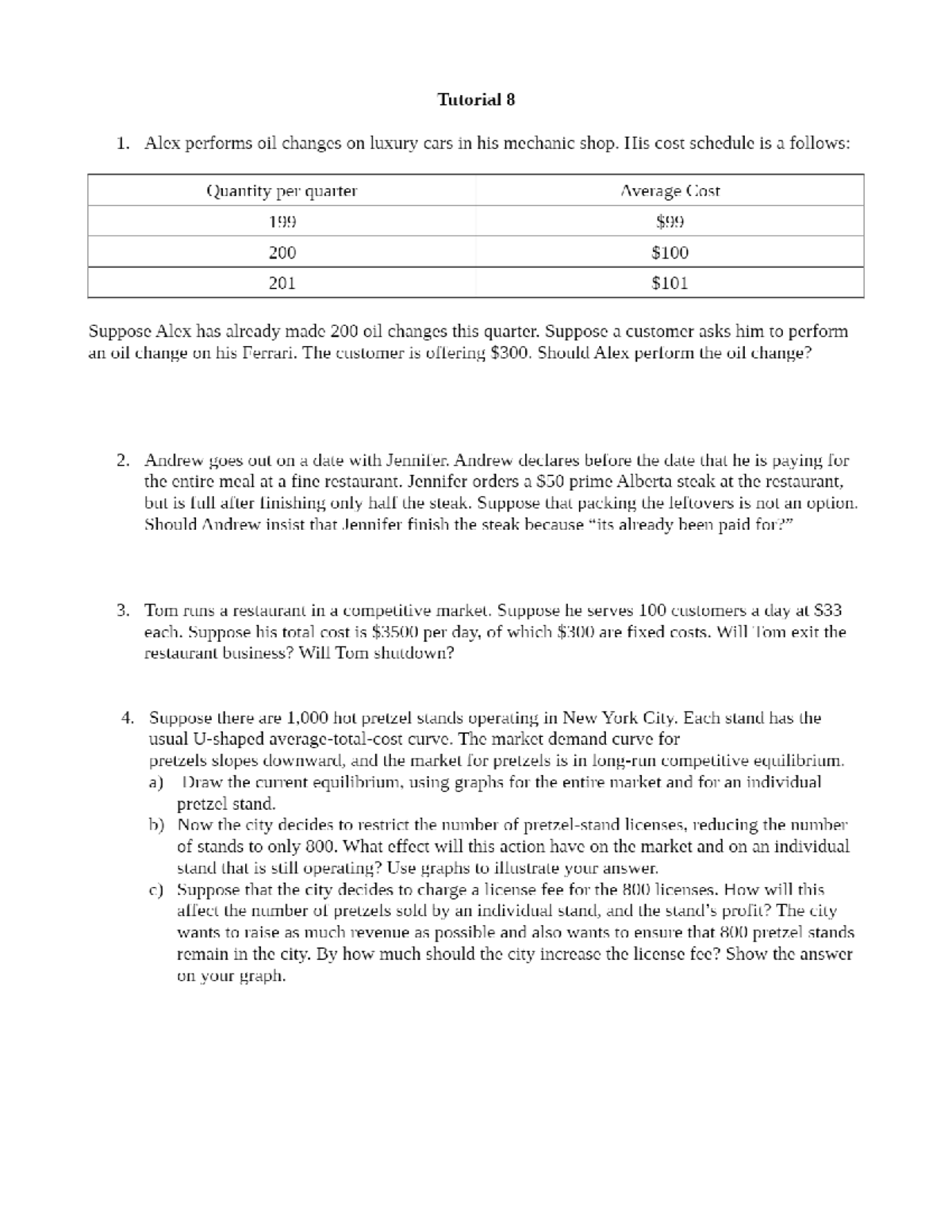 Tutorial 8 No Answers - ECON 201 L01 - (Fall 2022) - Principles Of ...