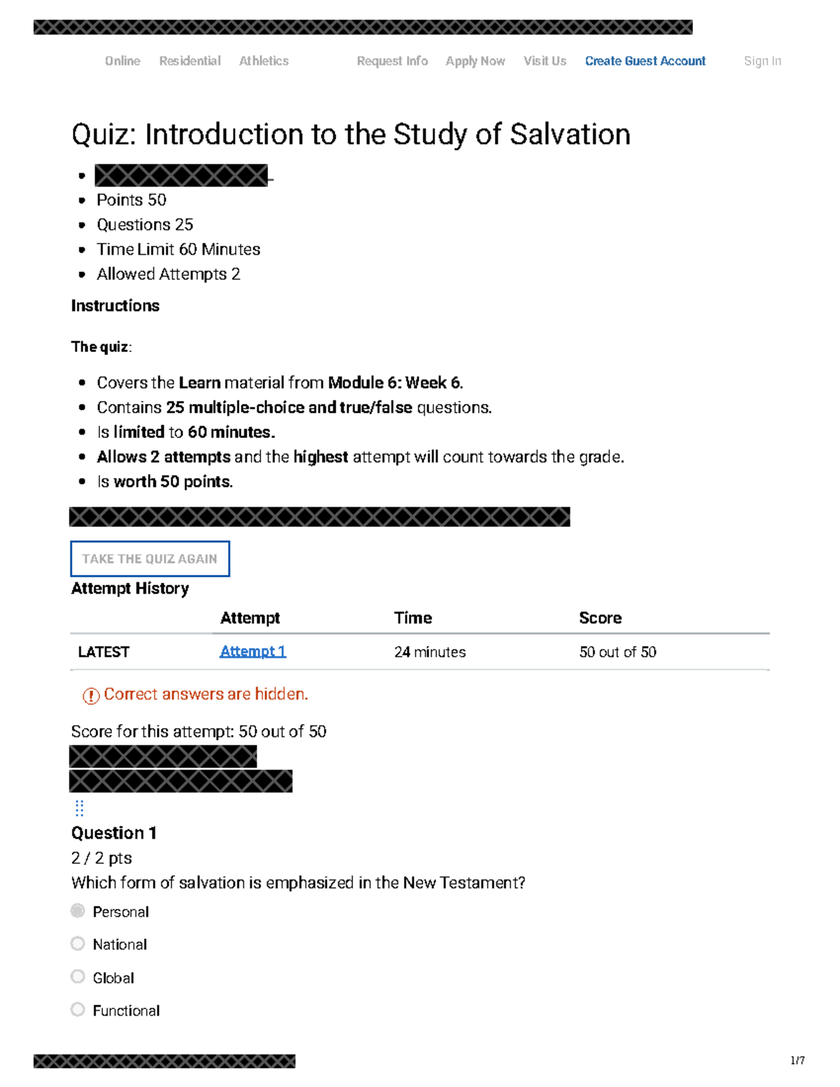 Quiz Introduction to the Study of Salvation - Skip to Main Content Quiz: Introduction to the ...