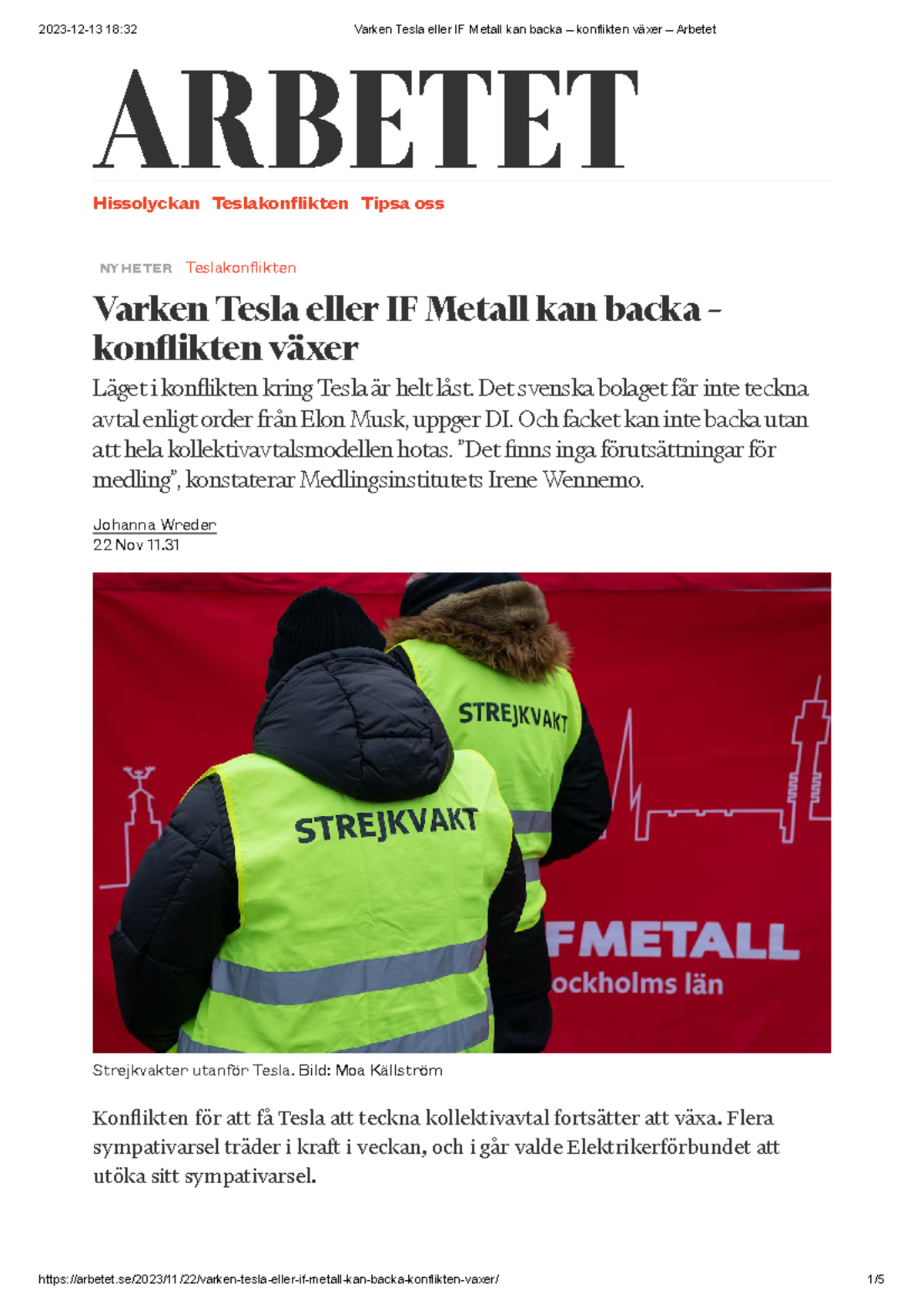 Varken Tesla eller IF Metall kan backa – konflikten växer – Arbetet ...