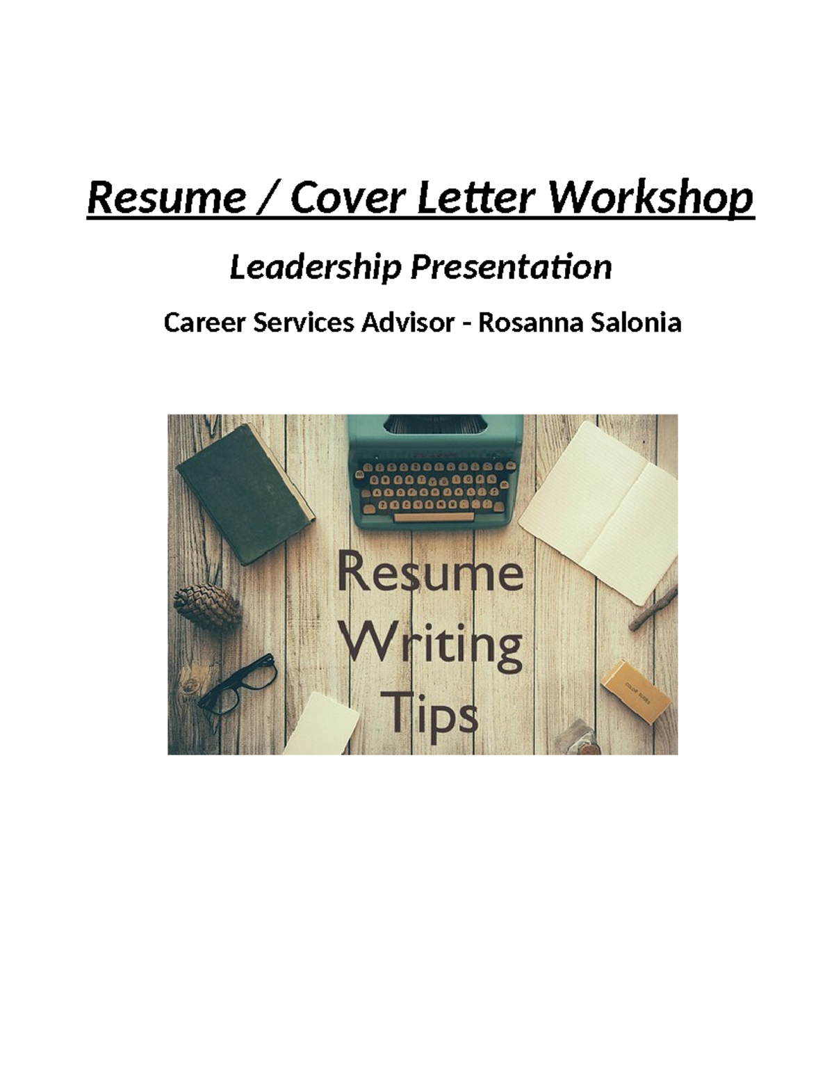 Resume & Cover Letter Packet dec - Resume / Cover Letter Workshop ...