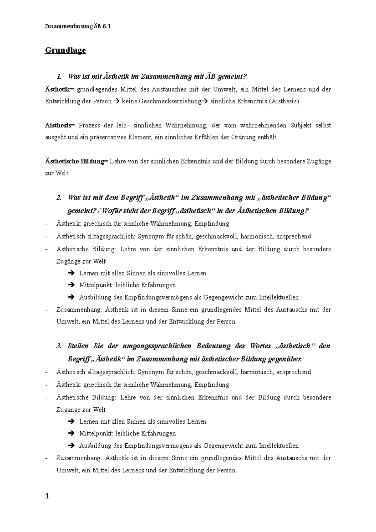 Die Räuber Akt 1 Szene 1 Zusammenfassung ÄB Zusammenfassung - Grundlage 1. Was ist mit Ästhetik im Zusammenhang